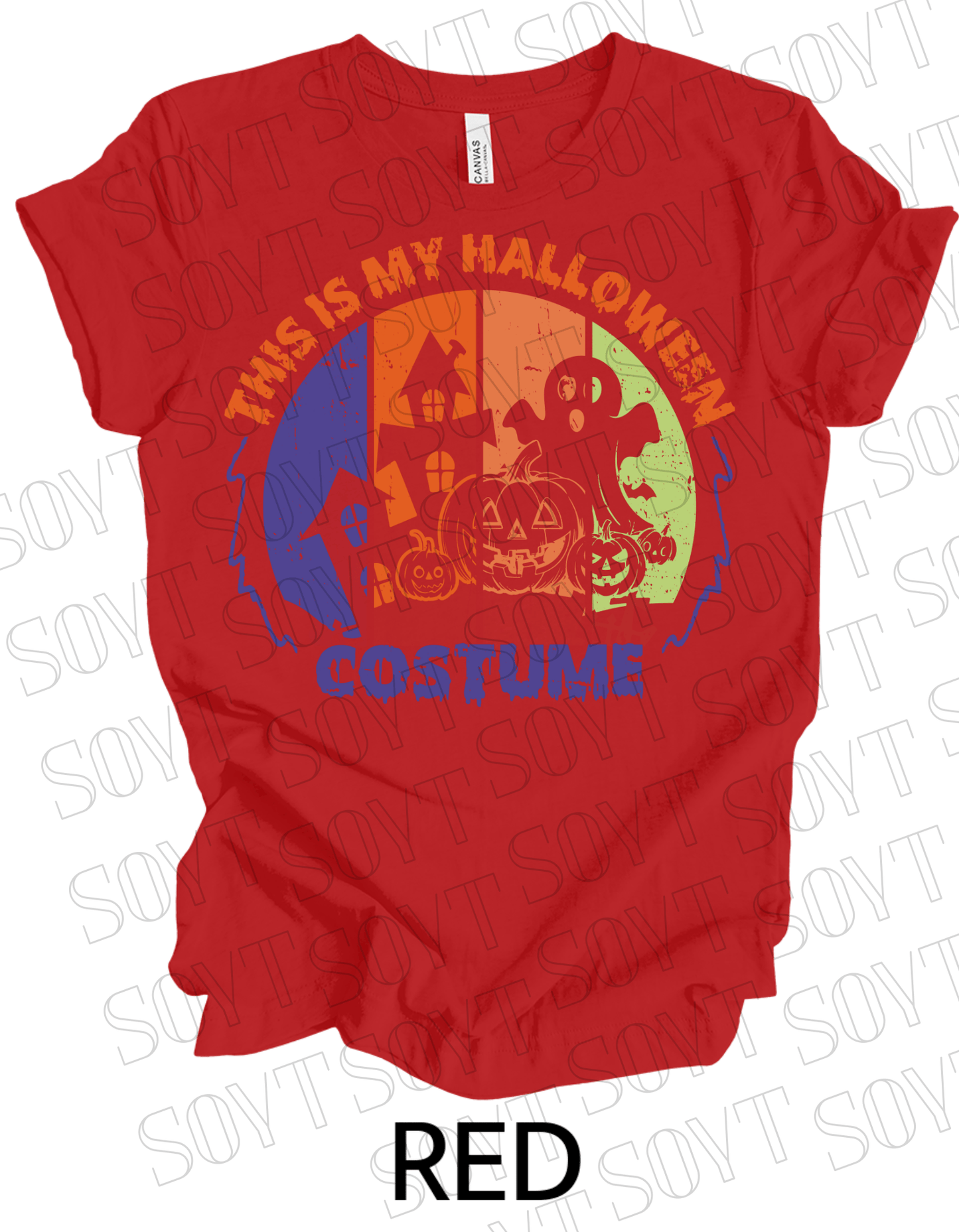 "This Is My Halloween Costume" T-Shirt – Funny Retro Ghost & Pumpkin Graphic Tee - Festive Apparel StoreRed