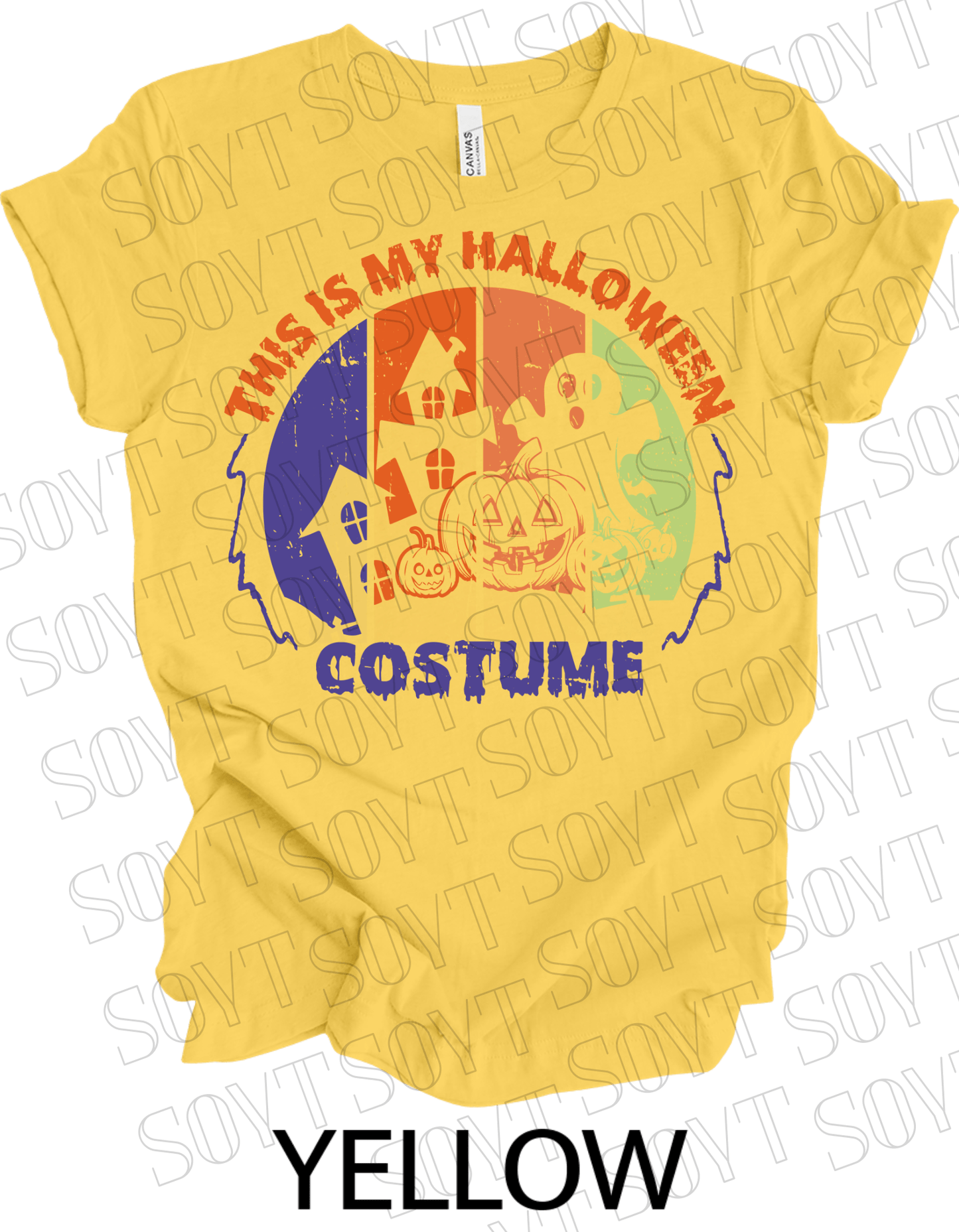 "This Is My Halloween Costume" T-Shirt – Funny Retro Ghost & Pumpkin Graphic Tee - Festive Apparel StoreYellow