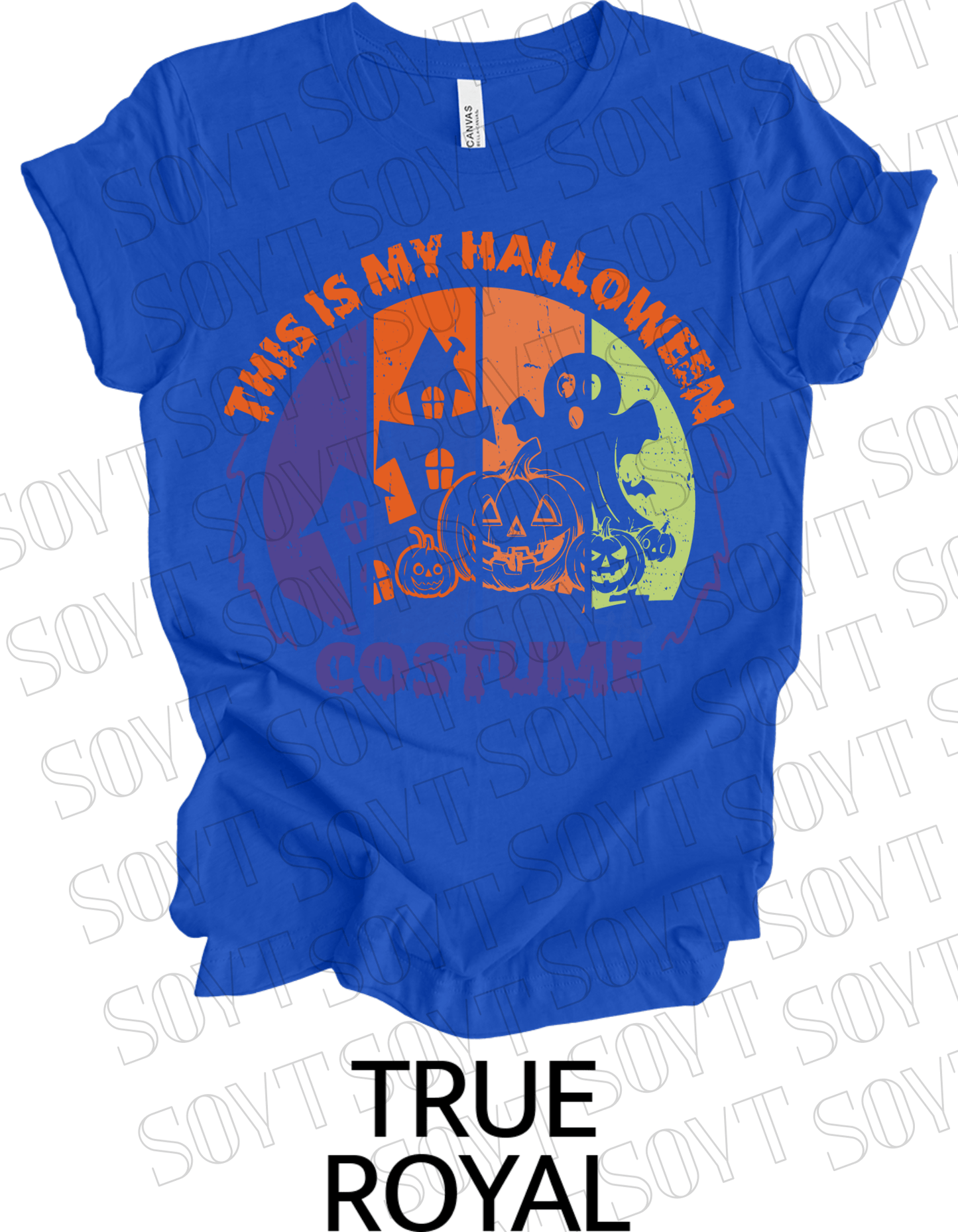 "This Is My Halloween Costume" T-Shirt – Funny Retro Ghost & Pumpkin Graphic Tee - Festive Apparel StoreRoyal Blue