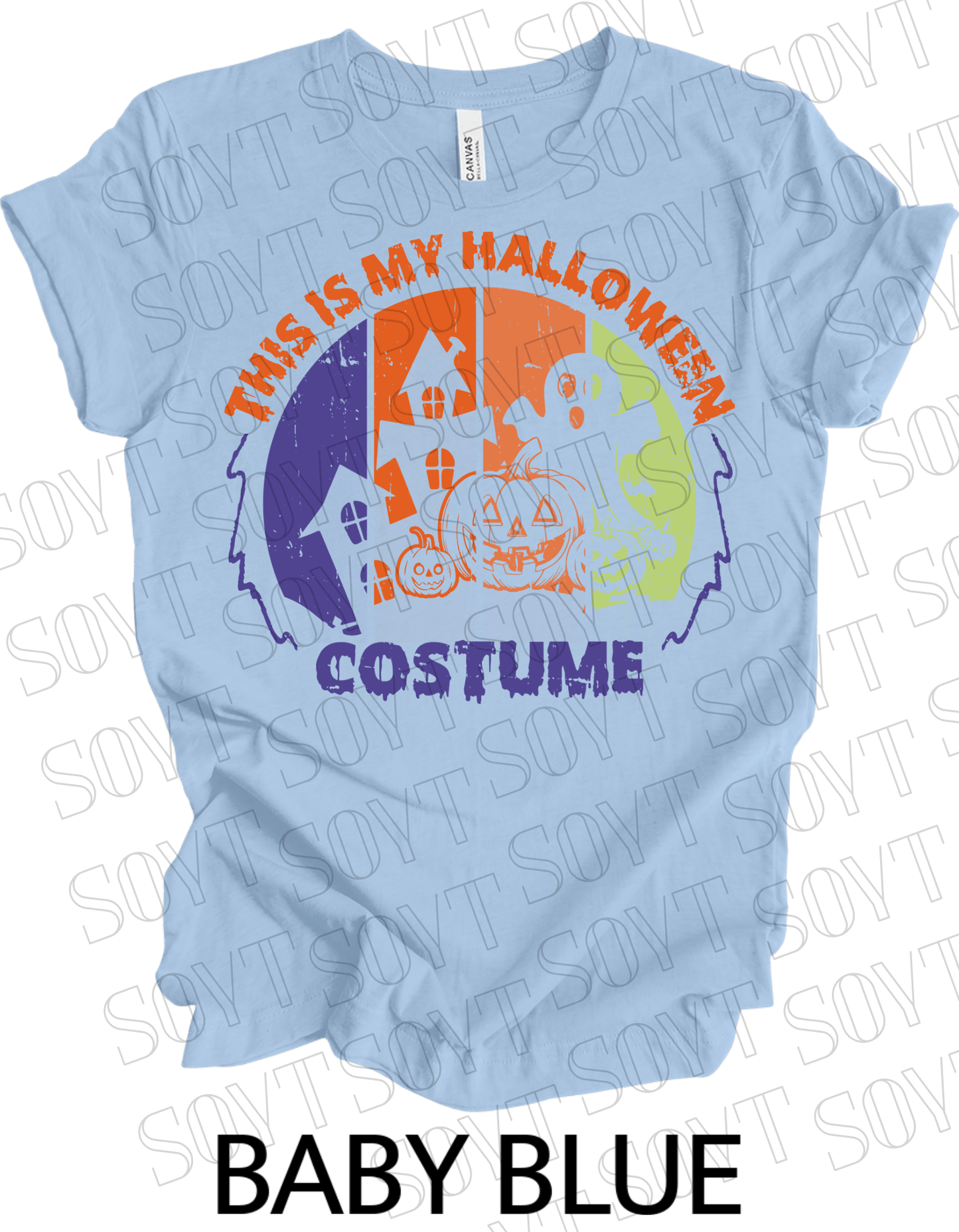 "This Is My Halloween Costume" T-Shirt – Funny Retro Ghost & Pumpkin Graphic Tee - Festive Apparel StoreBaby Blue
