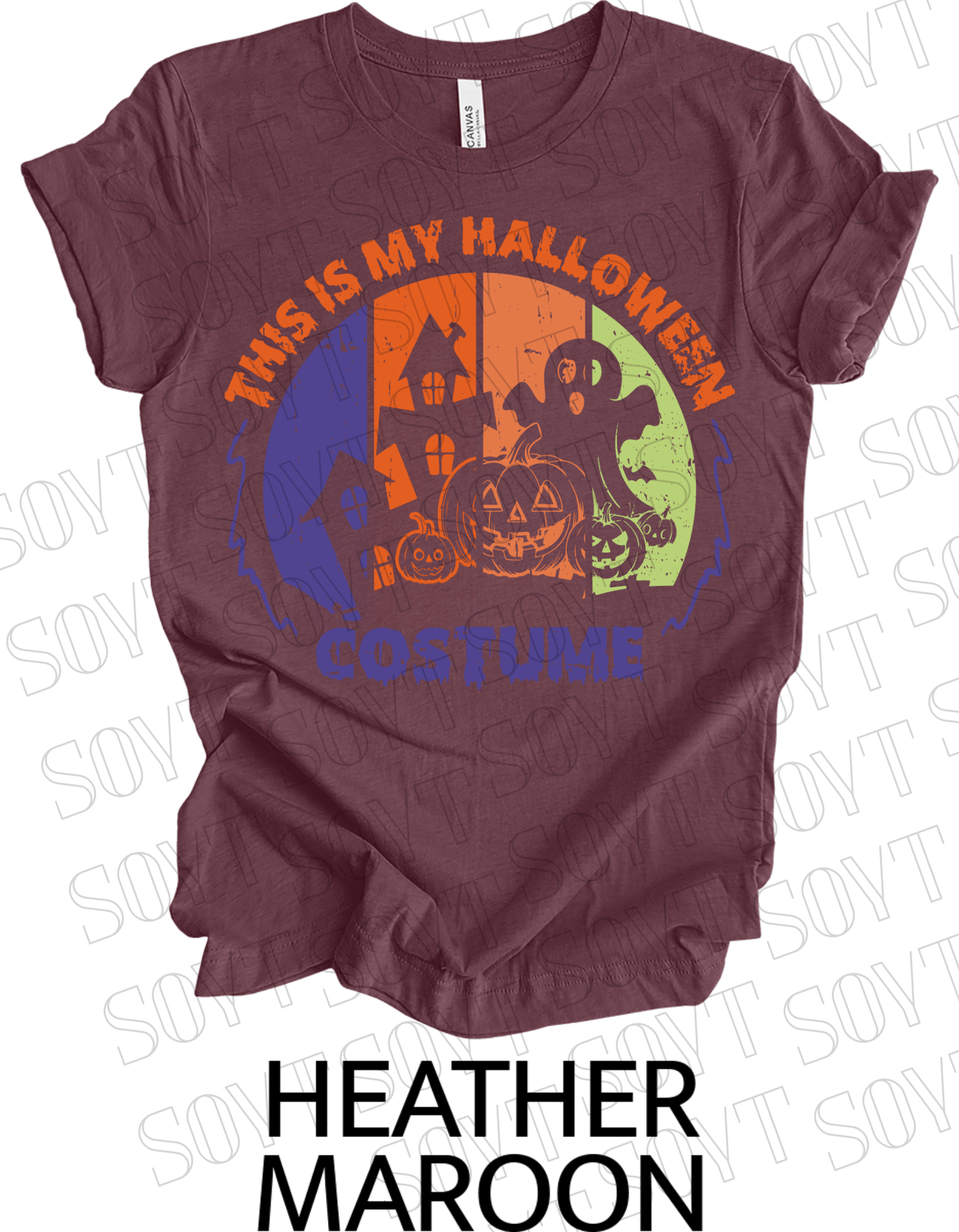 "This Is My Halloween Costume" T-Shirt – Funny Retro Ghost & Pumpkin Graphic Tee - Festive Apparel StoreHeather Maroon