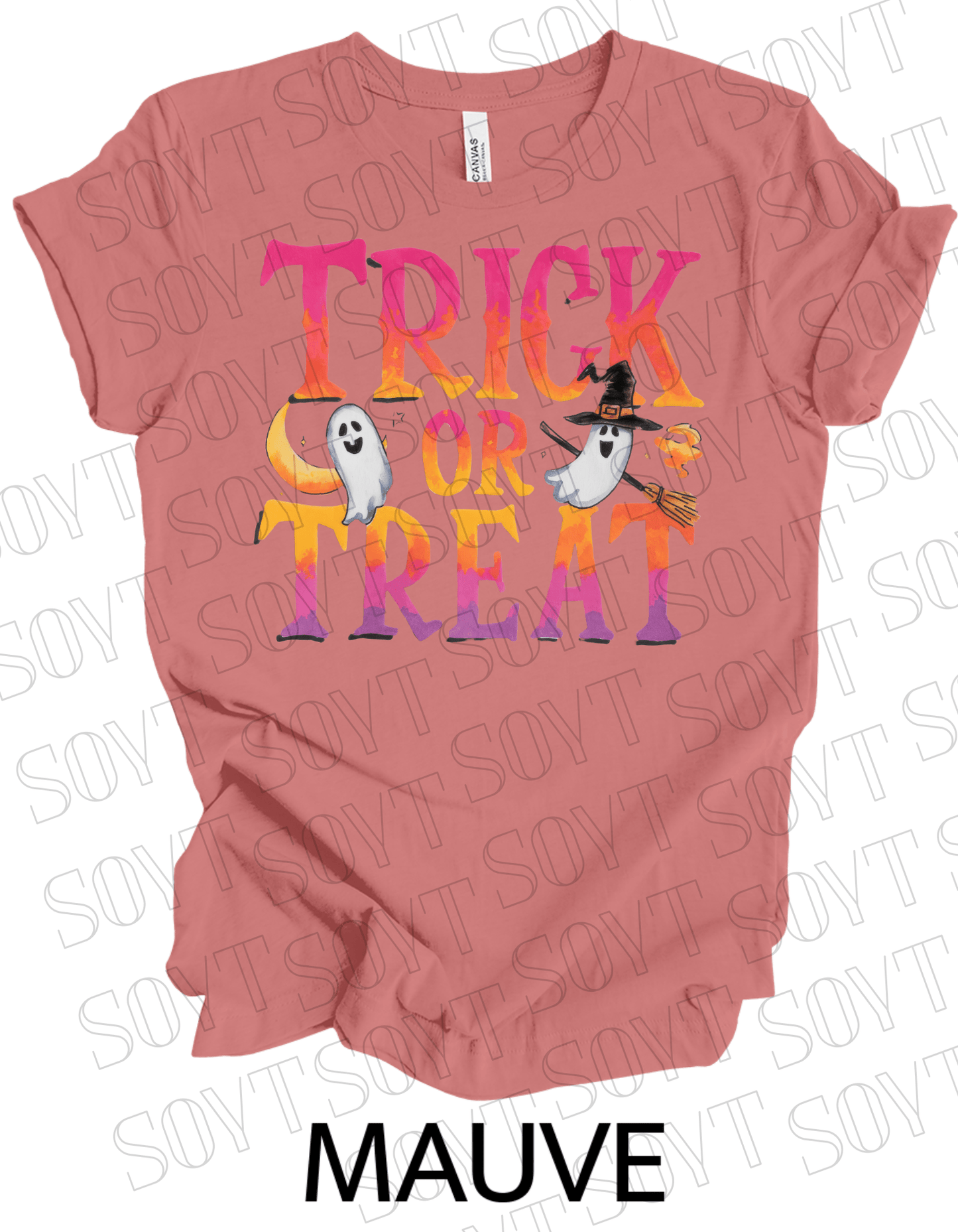 Trick or Treat Ghost T-Shirt – Cute Halloween Ghost with Candy Bag Graphic Tee - Festive Apparel StoreMauve