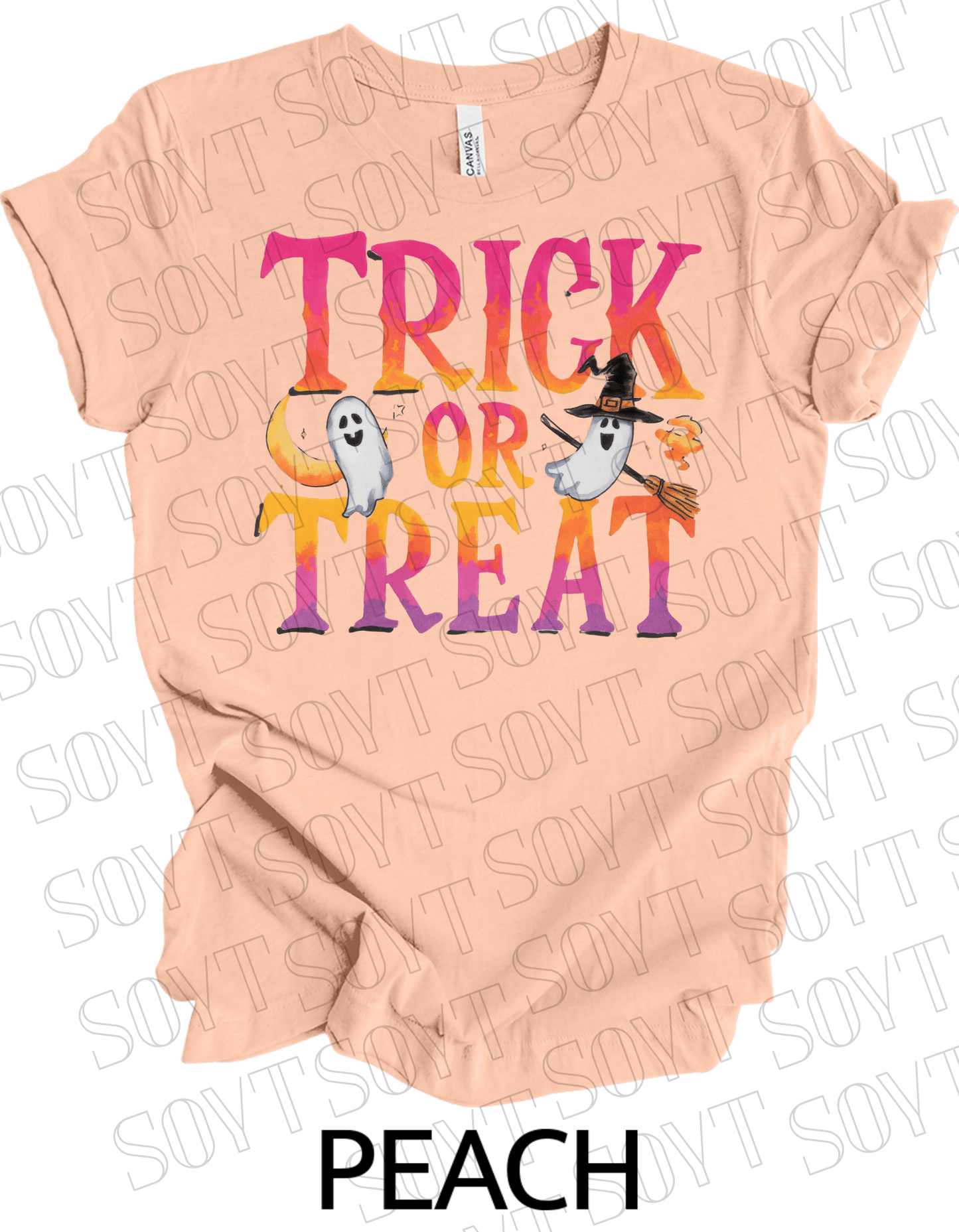 Trick or Treat Ghost T-Shirt – Cute Halloween Ghost with Candy Bag Graphic Tee - Festive Apparel StorePeach