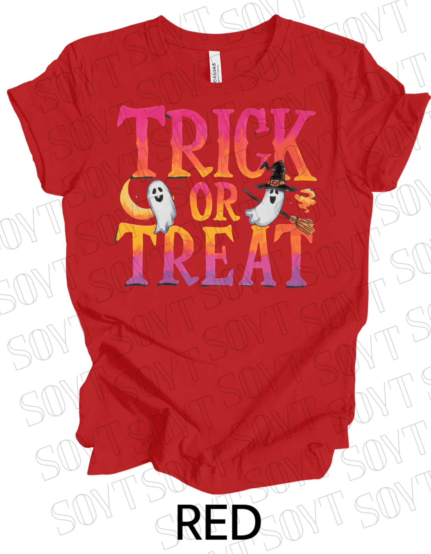 Trick or Treat Ghost T-Shirt – Cute Halloween Ghost with Candy Bag Graphic Tee - Festive Apparel StoreRed