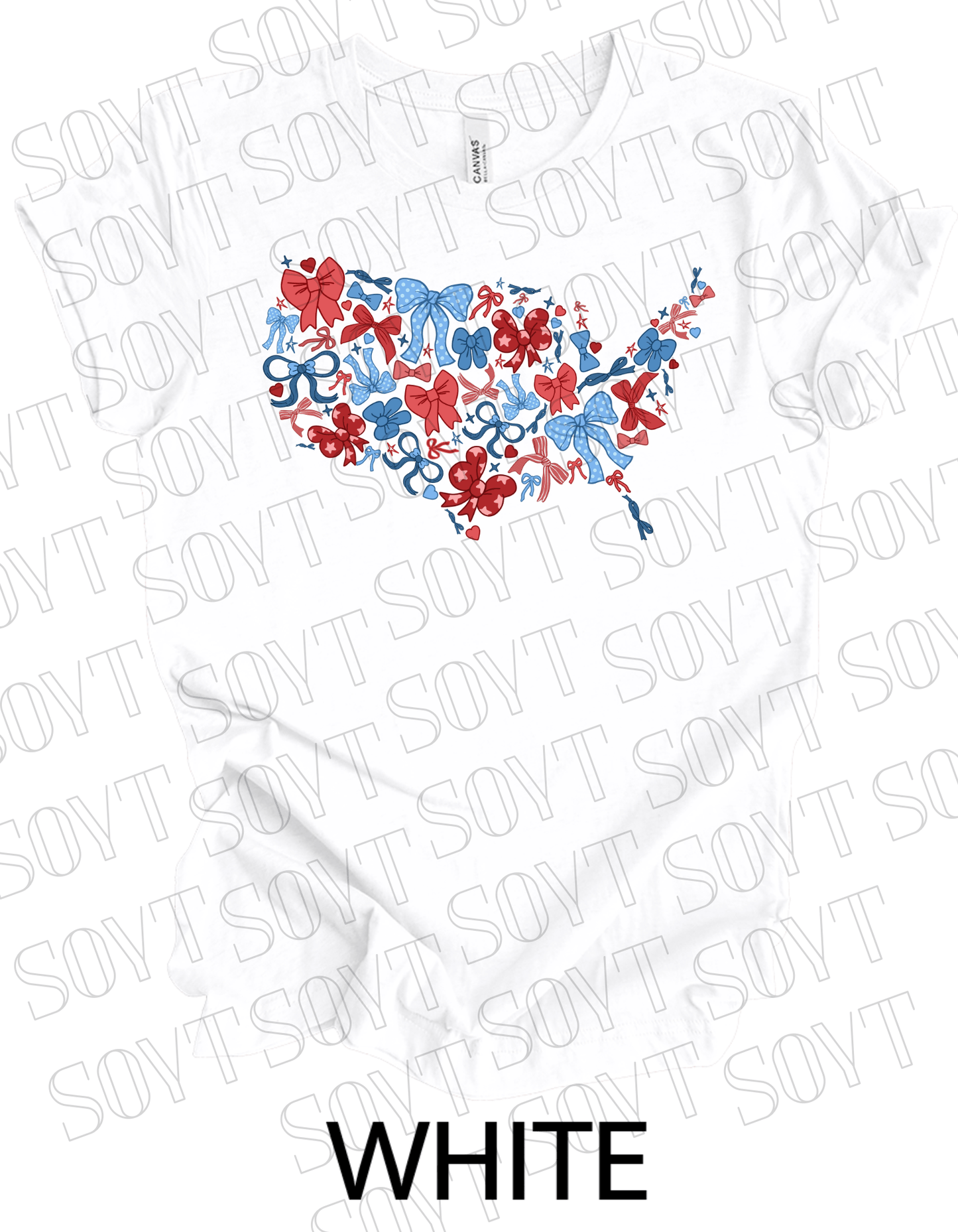 USA Bow Map T-Shirt – Cute Patriotic America Shape Tee with Bows | Made in USA - Festive Apparel StoreWhite