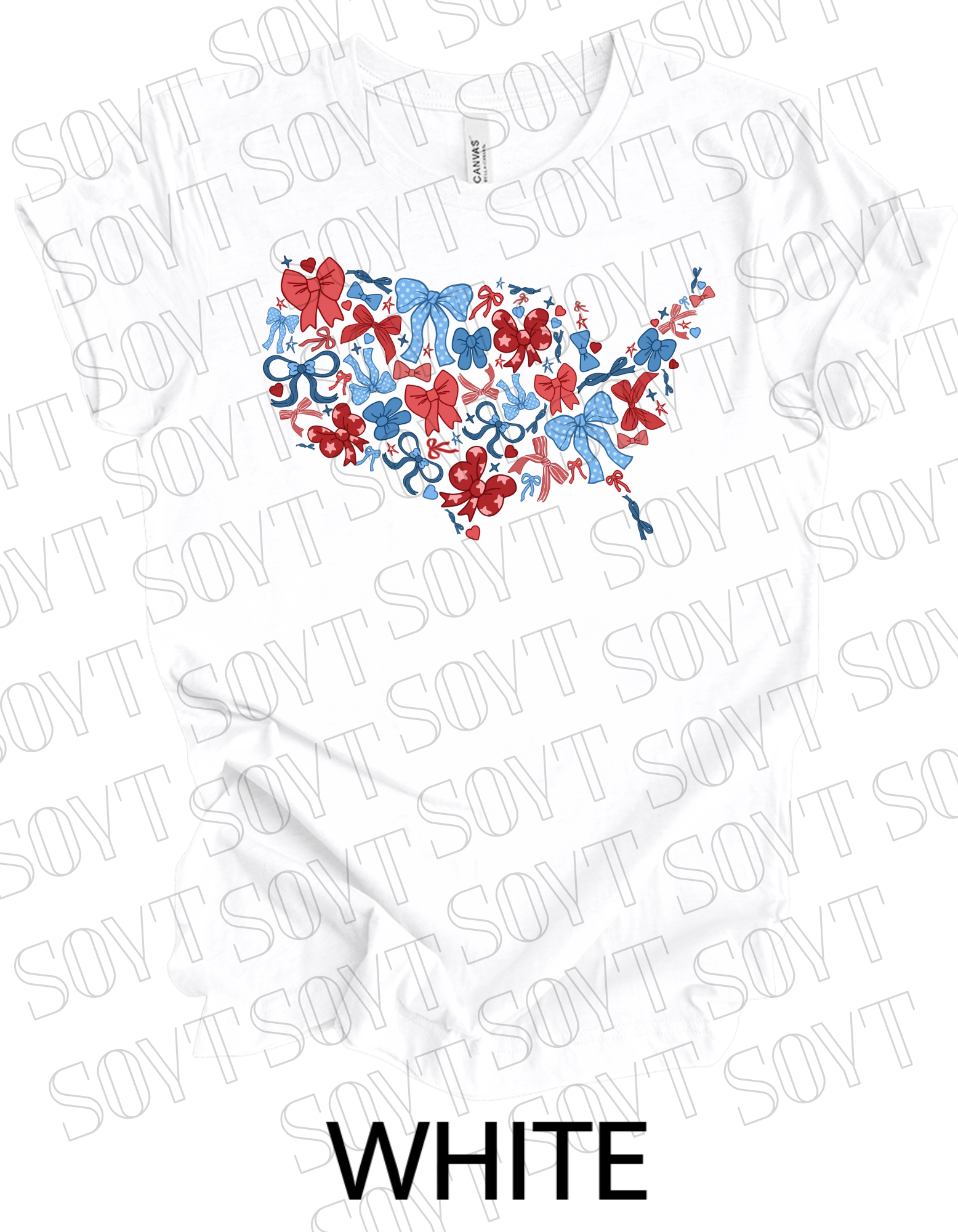 USA Bow Map T-Shirt – Cute Patriotic America Shape Tee with Bows | Made in USA - Festive Apparel StoreWhite