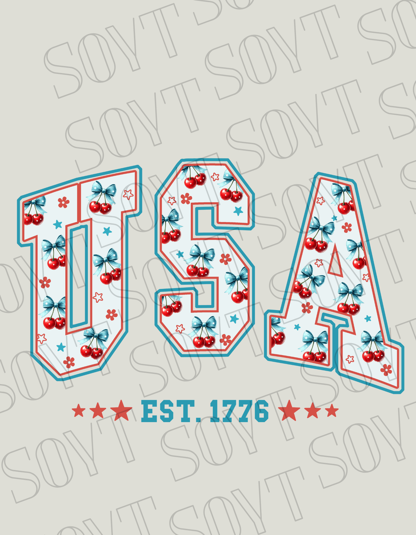 USA Cherry Bow T-Shirt – Bella+Canvas Retro Patriotic Tee - Festive Apparel StoreRed