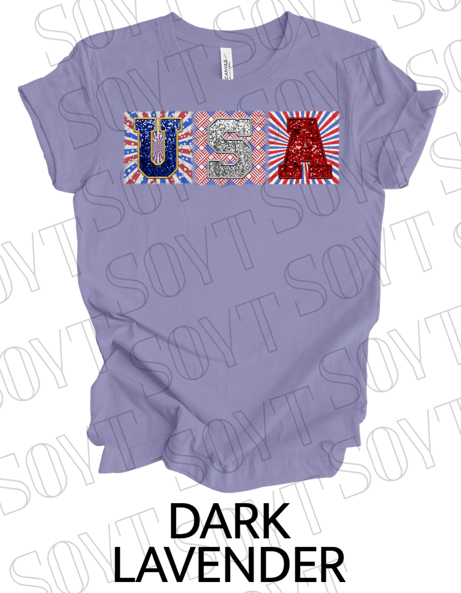USA Glitter Block T-Shirt – Bella+Canvas Patriotic Squares Tee - Festive Apparel StoreDark Lavender