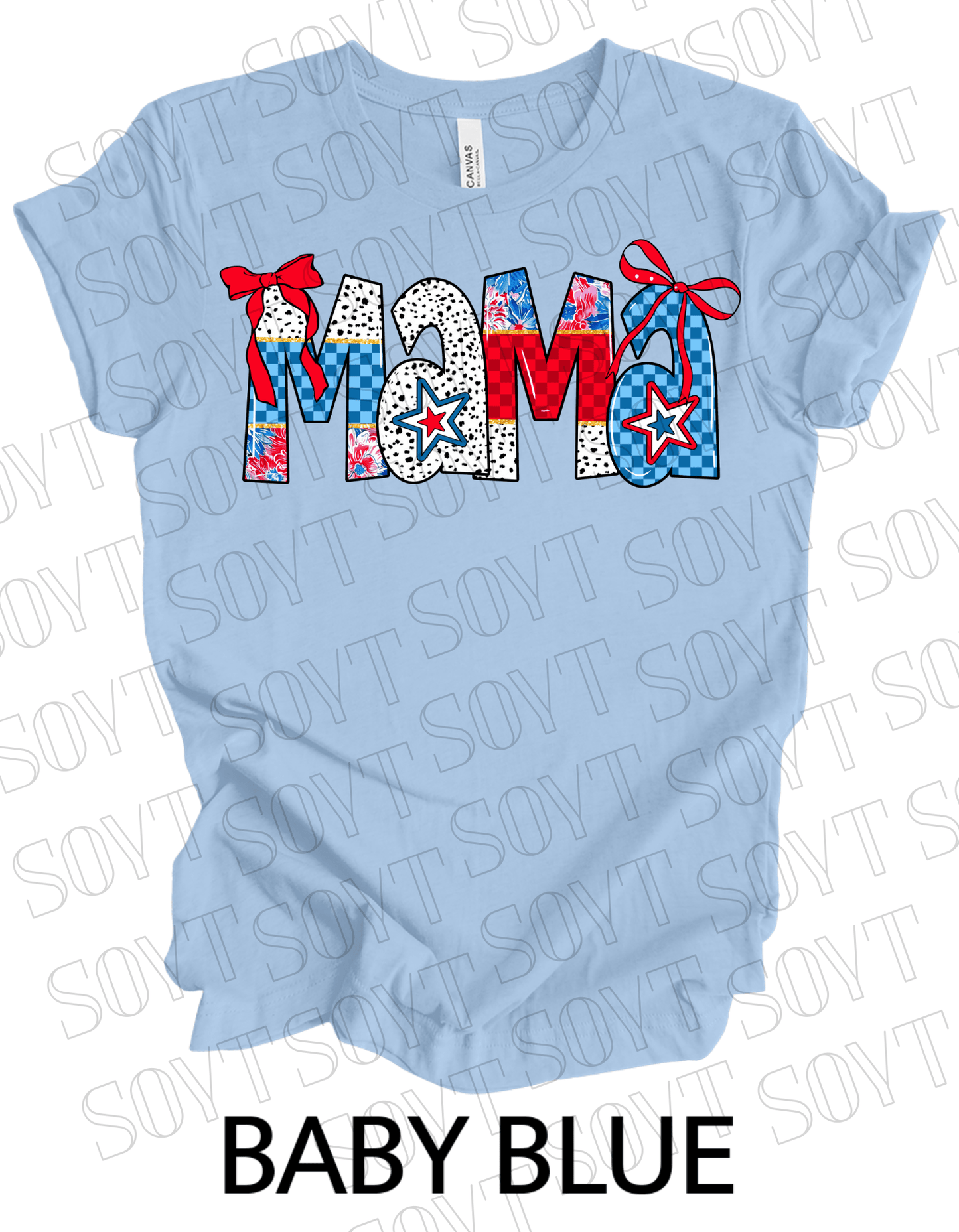 USA Mama 4th of July T-Shirt – Patriotic Red, White & Blue Stars and Stripes Design - Festive Apparel StoreBaby Blue