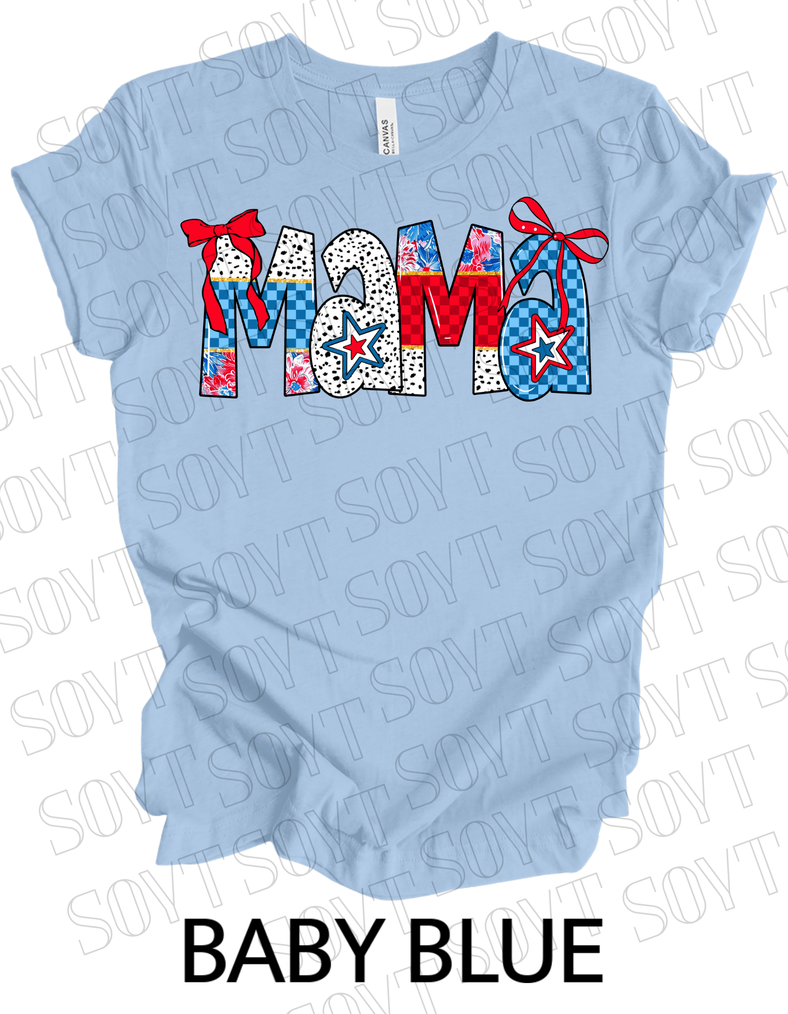 USA Mama 4th of July T-Shirt – Patriotic Red, White & Blue Stars and Stripes Design - Festive Apparel StoreBaby Blue