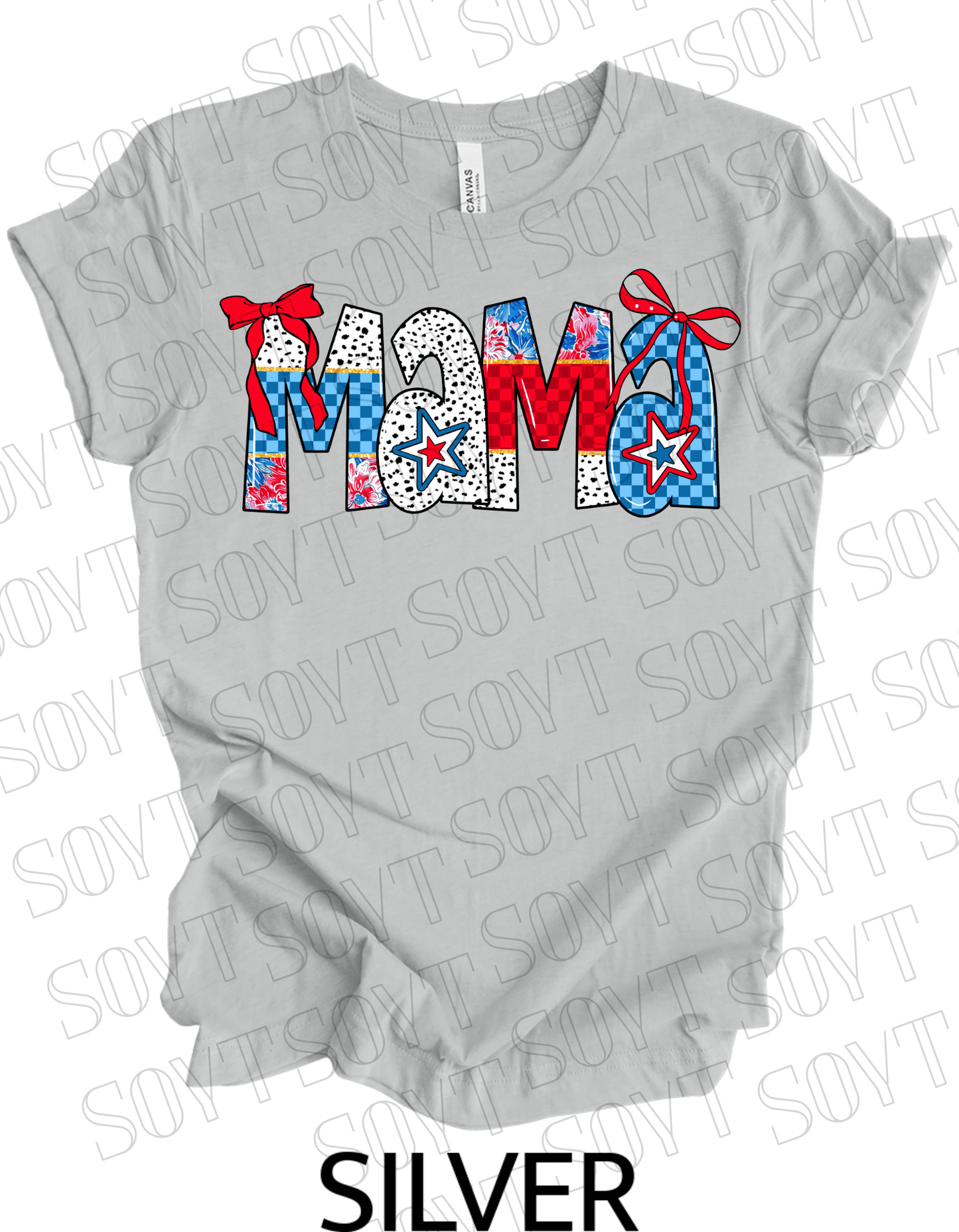 USA Mama 4th of July T-Shirt – Patriotic Red, White & Blue Stars and Stripes Design - Festive Apparel StoreSilver