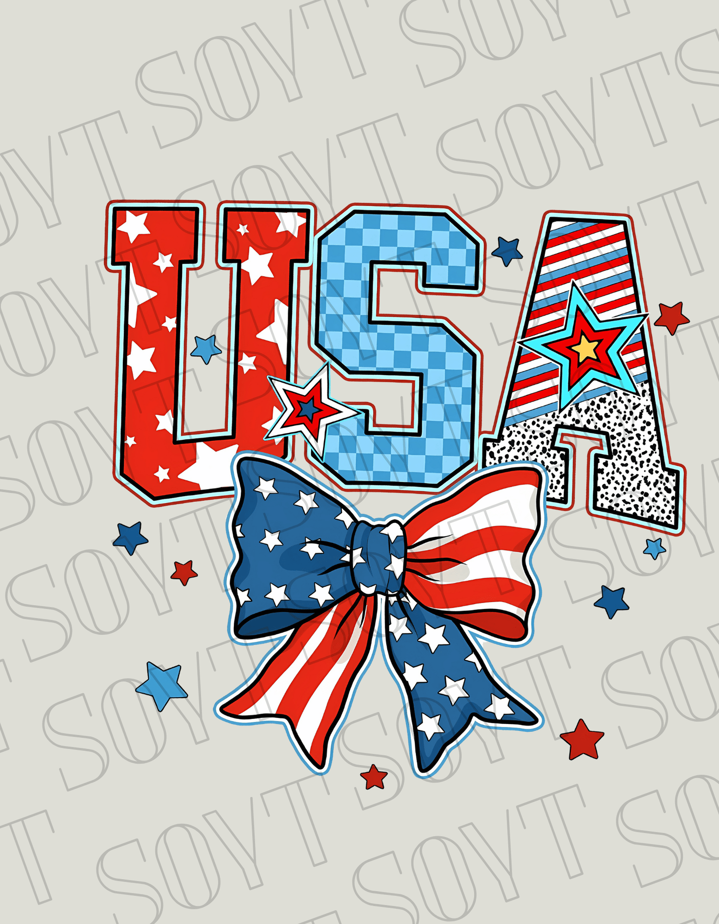 USA Patch Letter T-Shirt – Bella+Canvas Patriotic Bow Graphic Tee - Festive Apparel StoreRed