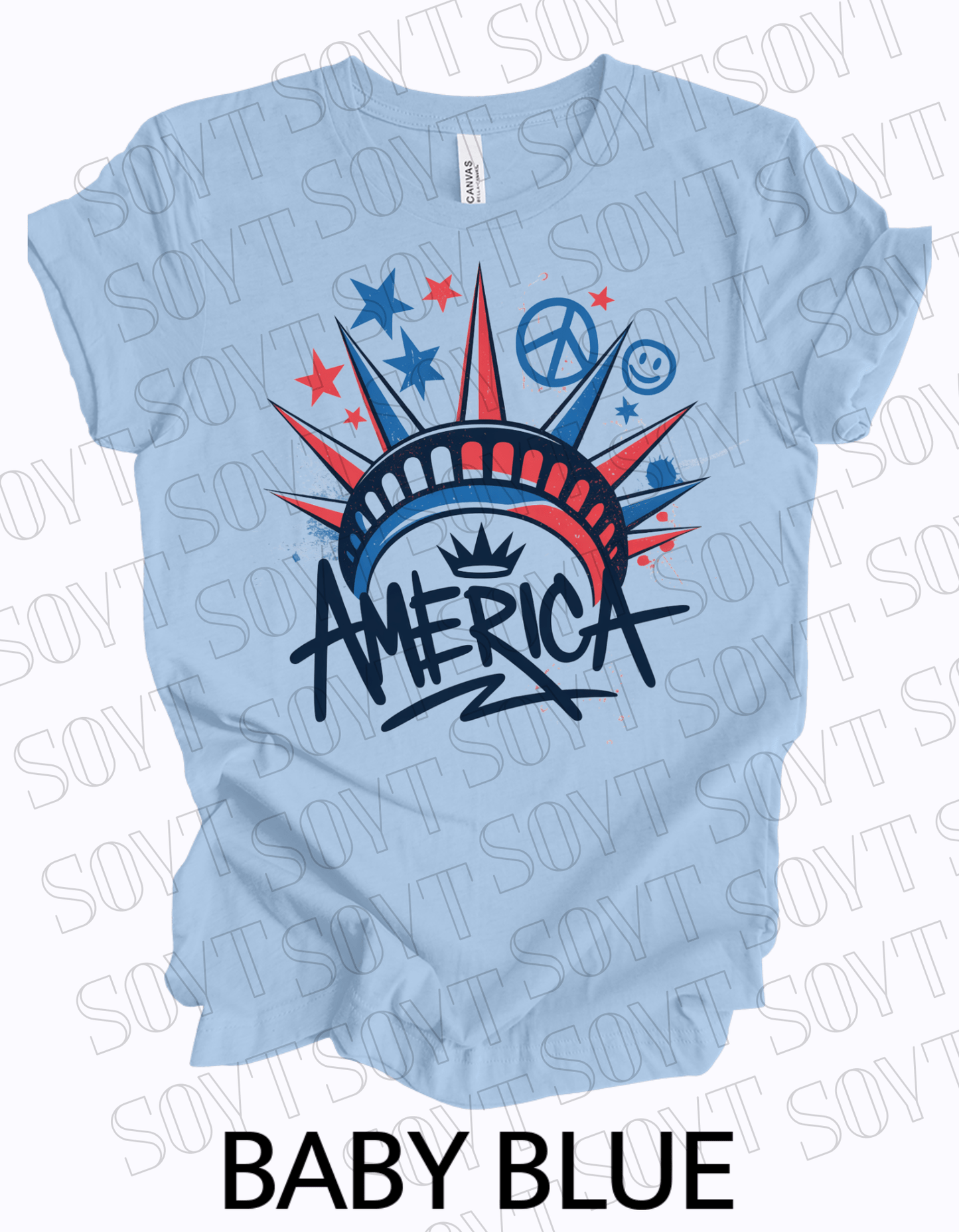 USA Patriotic Stars 4th of July T-Shirt – Comfort Colors® | Made in America - Festive Apparel StoreBaby Blue