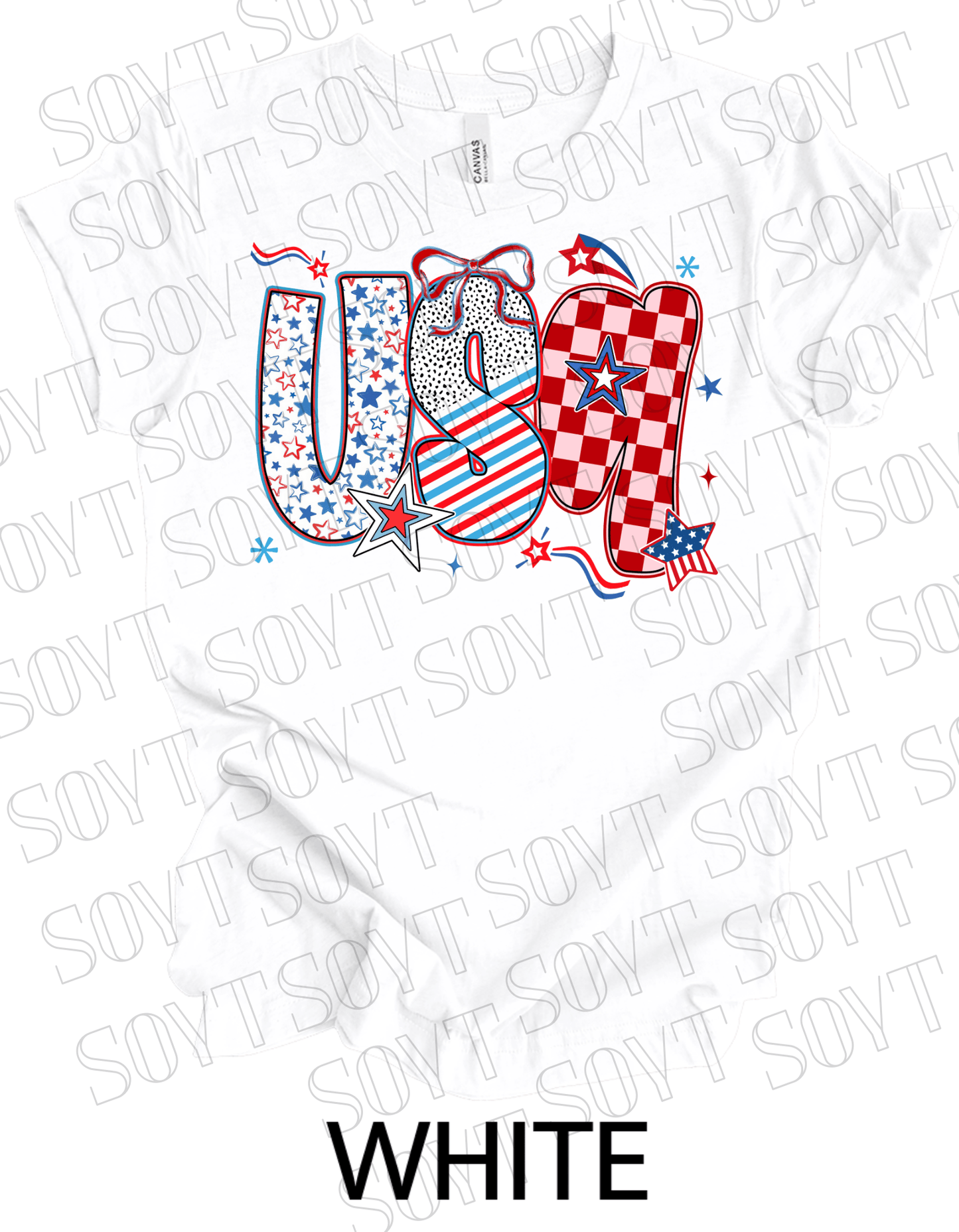 USA Pattern Mix T-Shirt – Bella+Canvas Bold Patriotic Graphic Tee - Festive Apparel StoreWhite
