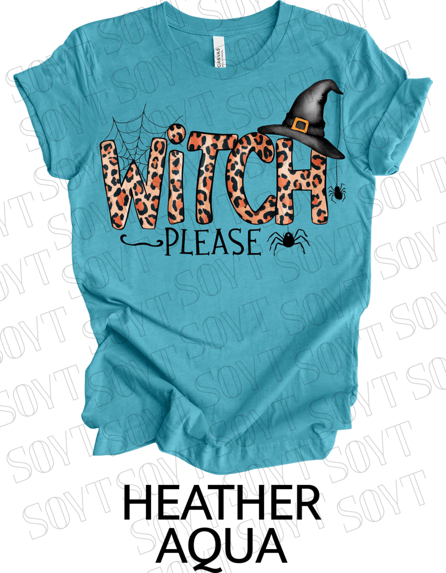 Witch, Please T-Shirt – Leopard Print Halloween Graphic Tee - Festive Apparel StoreHeather Aqua