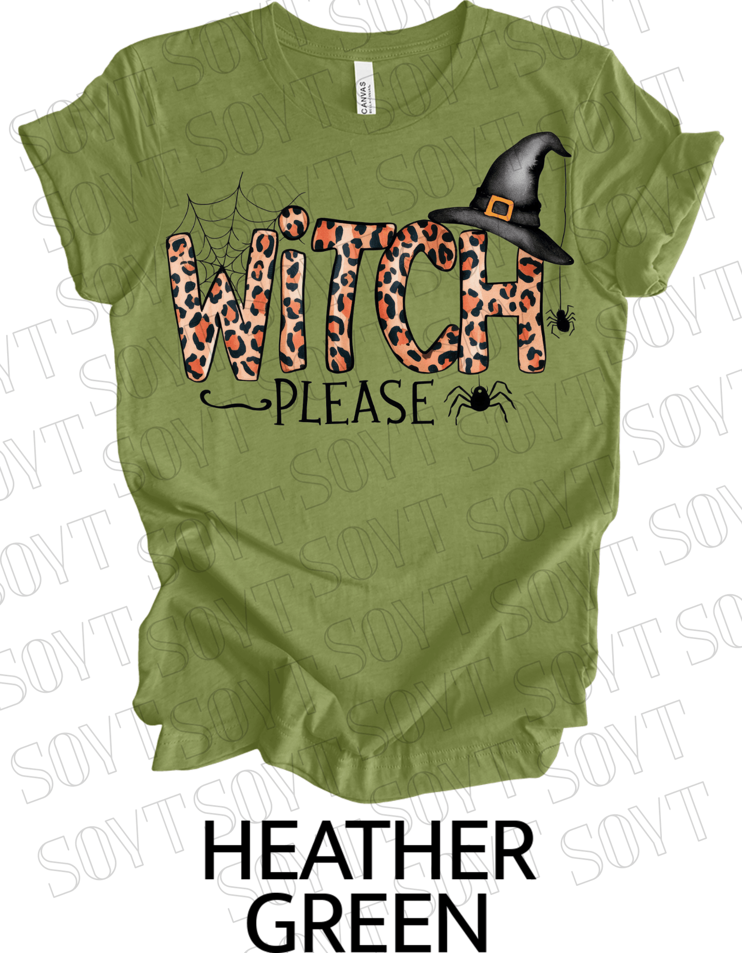 Witch, Please T-Shirt – Leopard Print Halloween Graphic Tee - Festive Apparel StoreHeather Green