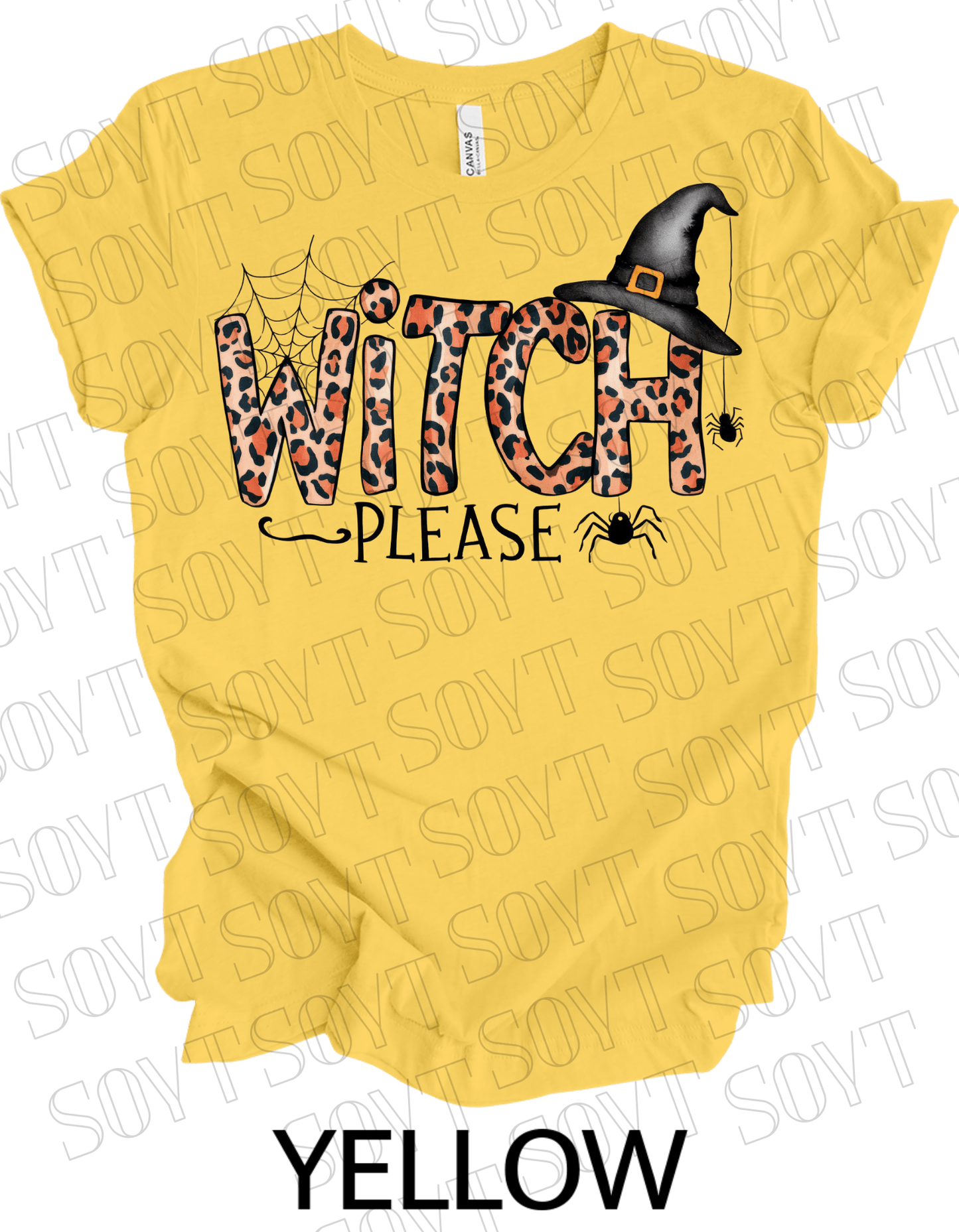 Witch, Please T-Shirt – Leopard Print Halloween Graphic Tee - Festive Apparel StoreYellow