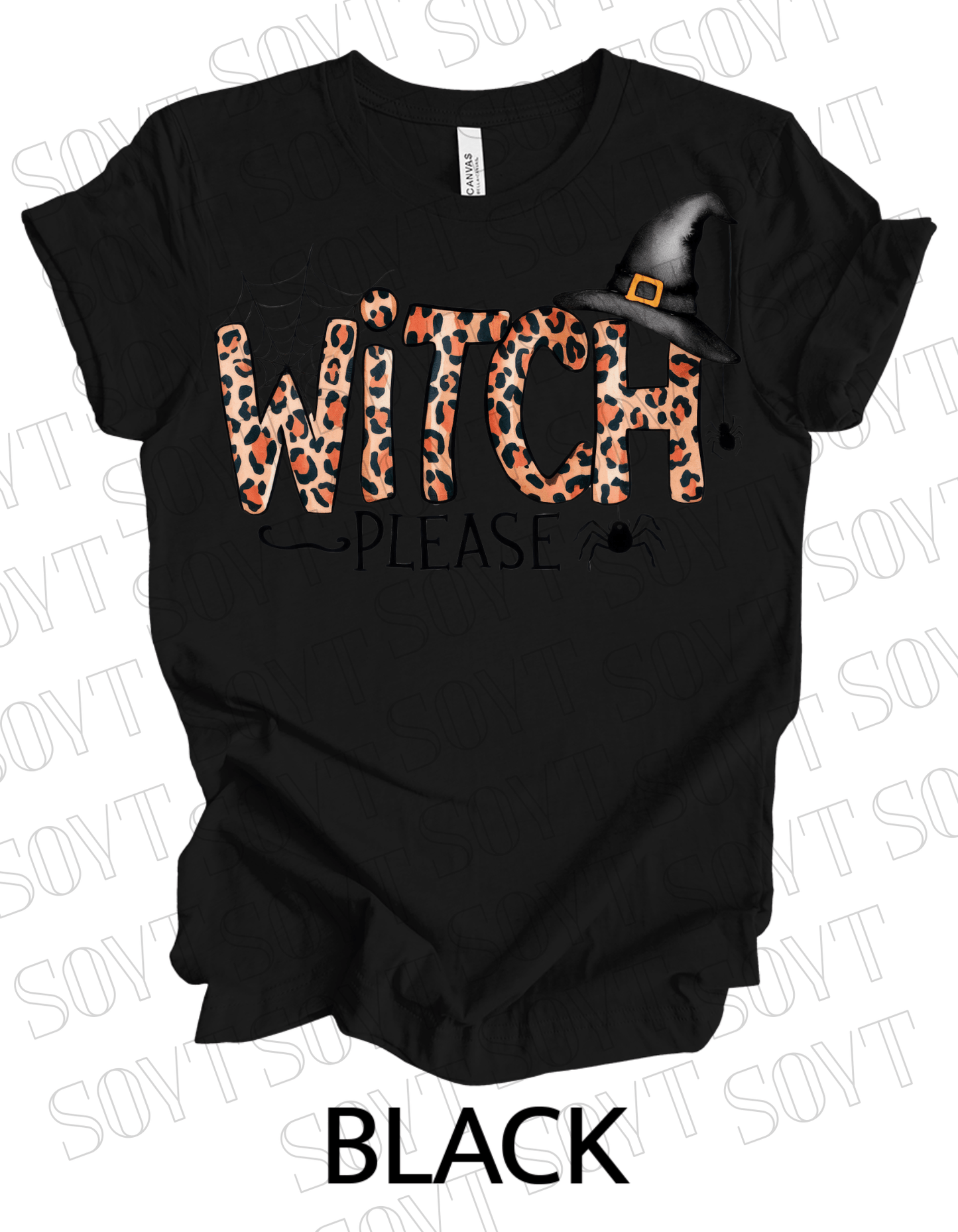 Witch, Please T-Shirt – Leopard Print Halloween Graphic Tee - Festive Apparel StoreBlack