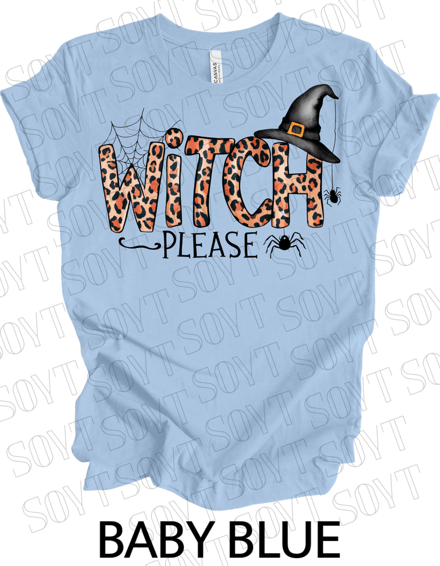Witch, Please T-Shirt – Leopard Print Halloween Graphic Tee - Festive Apparel StoreBaby Blue