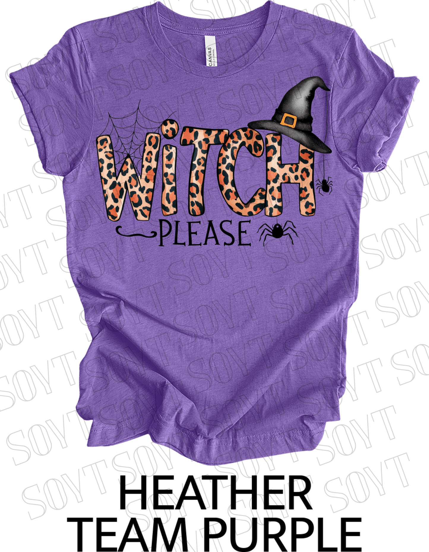 Witch, Please T-Shirt – Leopard Print Halloween Graphic Tee - Festive Apparel StoreHeather Purple