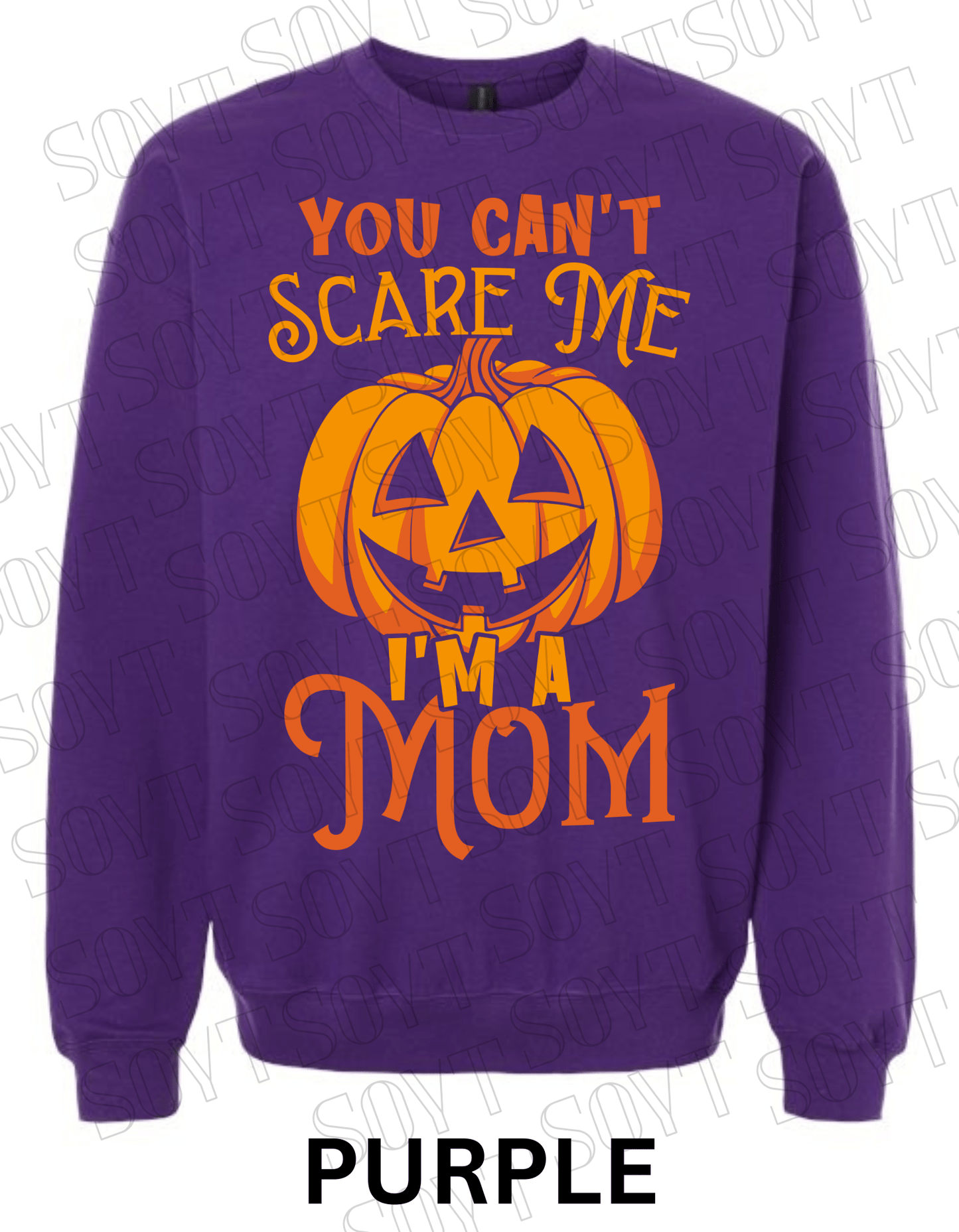 "You Can’t Scare Me, I’m a Mom" Halloween Sweatshirt – Funny Pumpkin Fall Fleece for Moms - Festive Apparel StorePurple