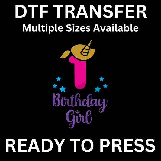 1st Birthday Girl Unicorn Iron-On Transfer | Easy Ready-to-Press, Custom Apparel for Kids’ First Birthday