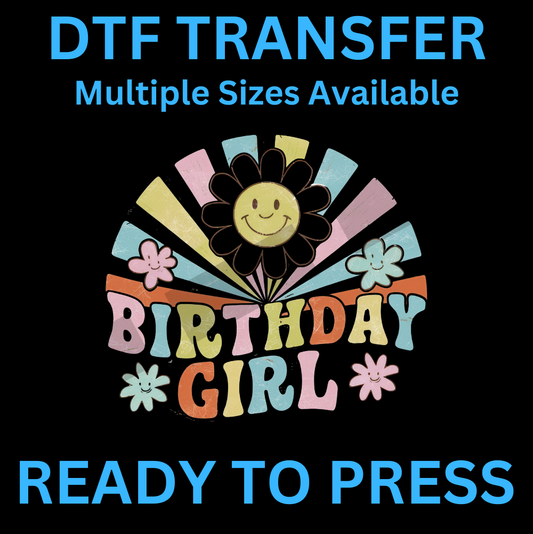 Sunflower Birthday Girl Iron-On Transfer | Easy Ready-to-Press, Custom Apparel for Celebrations