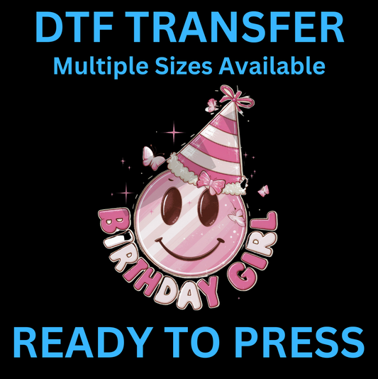 Birthday Girl Smiley Face Iron-On Transfer | Easy Ready-to-Press, Custom Apparel for Celebrations