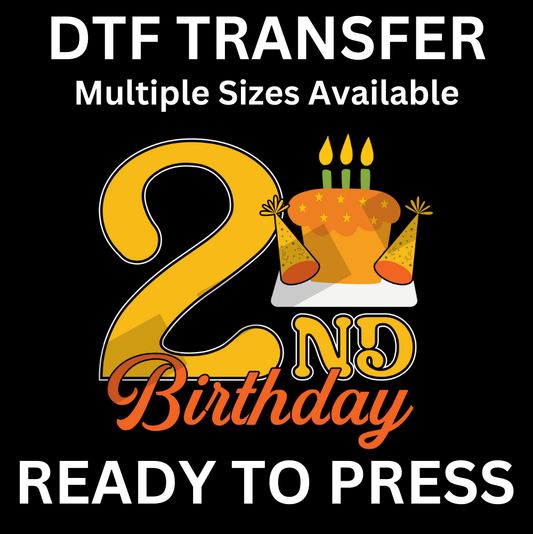 Happy 2nd Birthday Iron-On Transfer | Easy Ready-to-Press, Custom Apparel for Kids’ Parties