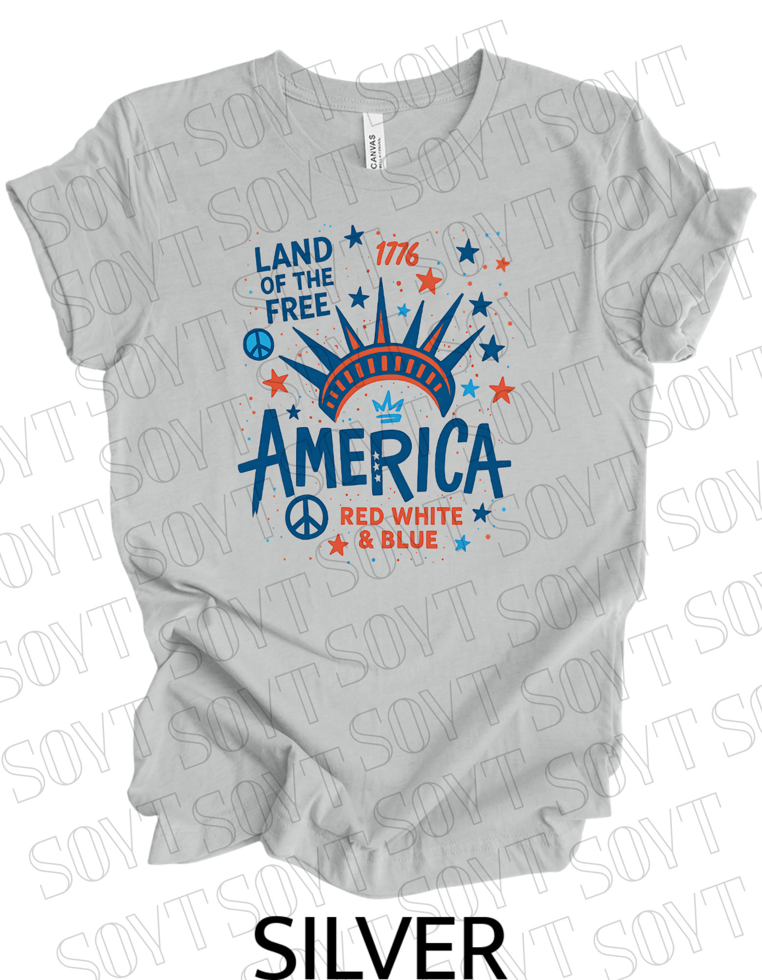 1776 Liberty Crown America T-Shirt – Land of the Free Red White & Blue Tee | Made in USA - Festive Apparel StoreSilver