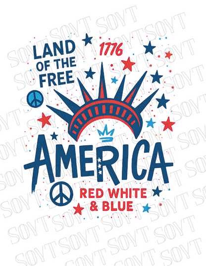 1776 Liberty Crown America T-Shirt – Land of the Free Red White & Blue Tee | Made in USA - Festive Apparel StoreWhite