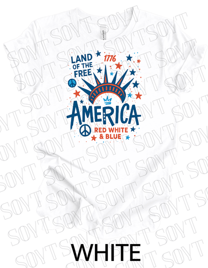 1776 Liberty Crown America T-Shirt – Land of the Free Red White & Blue Tee | Made in USA - Festive Apparel StoreWhite