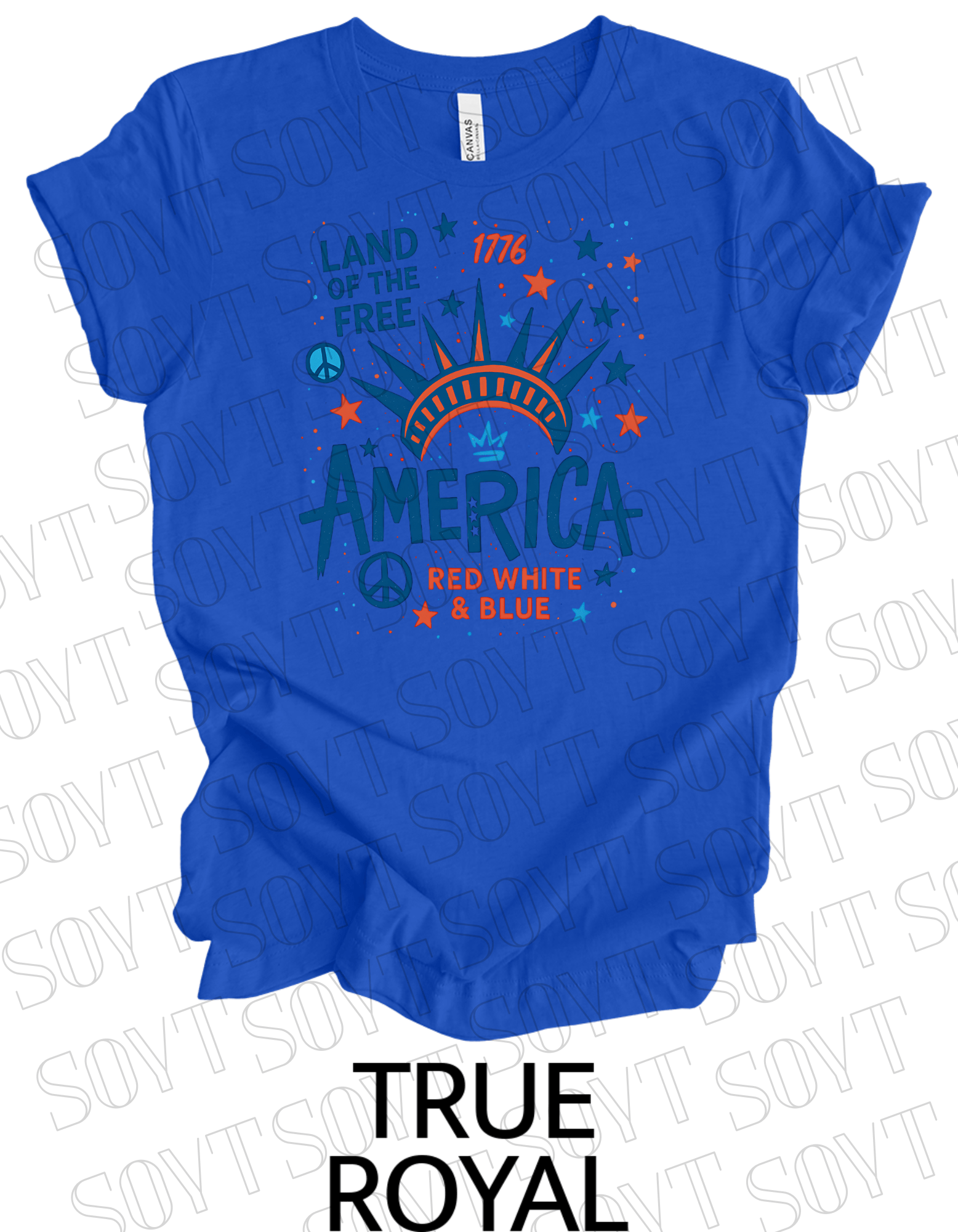 1776 Liberty Crown America T-Shirt – Land of the Free Red White & Blue Tee | Made in USA - Festive Apparel StoreRoyal Blue