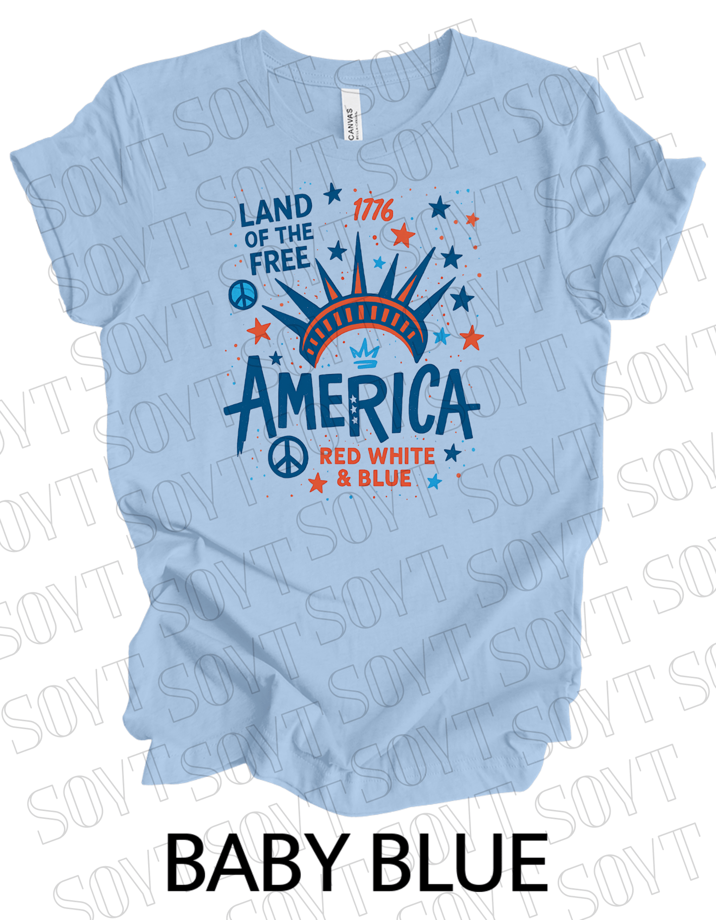 1776 Liberty Crown America T-Shirt – Land of the Free Red White & Blue Tee | Made in USA - Festive Apparel StoreBaby Blue
