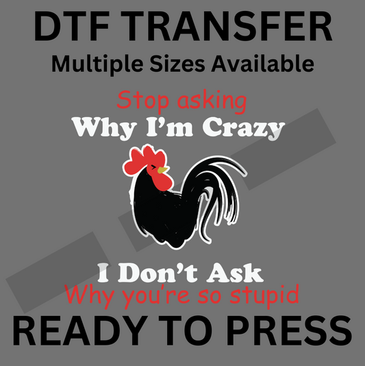 Funny Chicken - Humorous DTF Iron-On Transfer for Custom Apparel