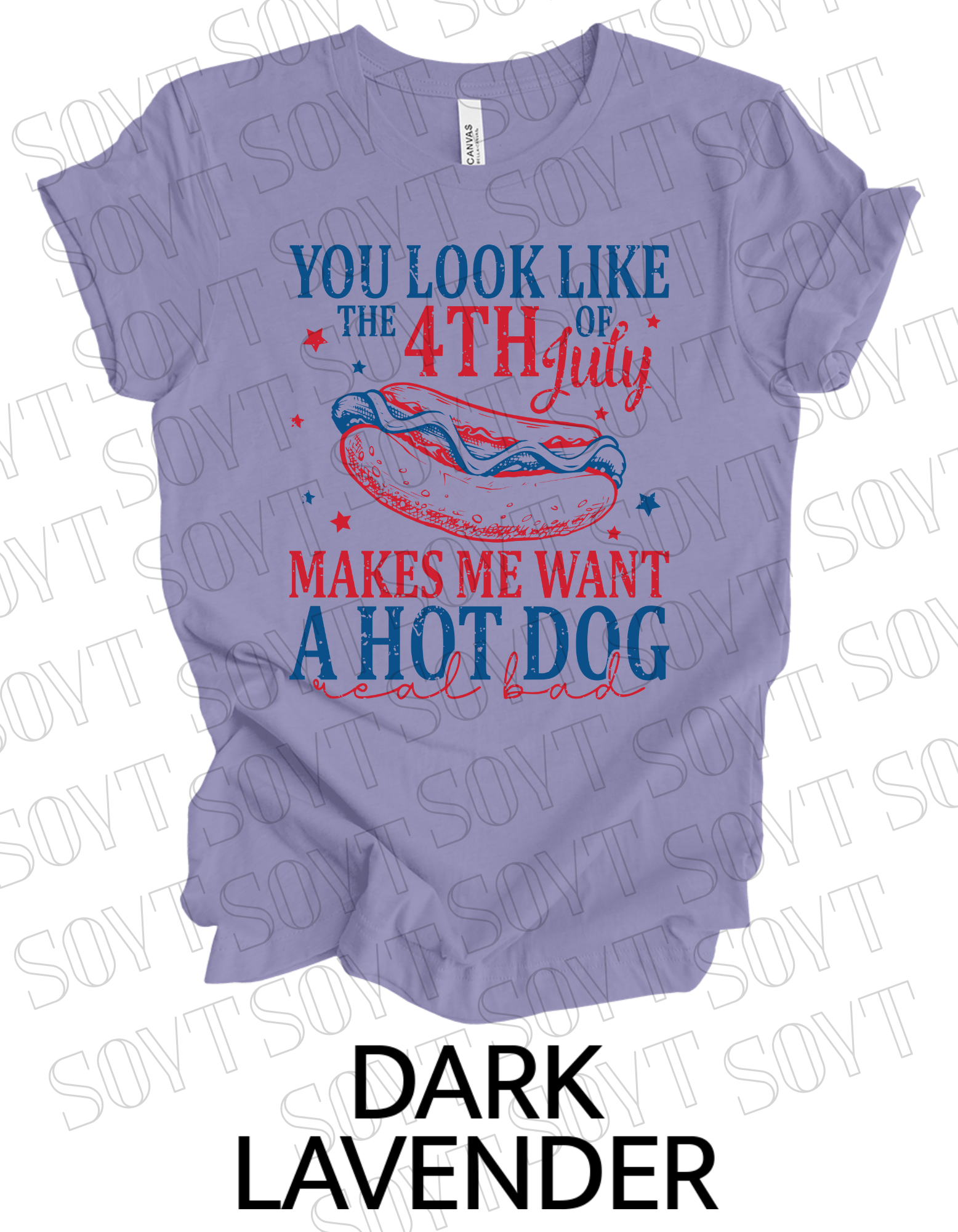 4th of July Hot Dog Quote T-Shirt – Bella+Canvas Funny Patriotic Tee - Festive Apparel StoreDark Lavender