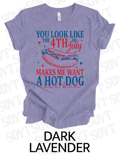 4th of July Hot Dog Quote T-Shirt – Bella+Canvas Funny Patriotic Tee - Festive Apparel StoreDark Lavender