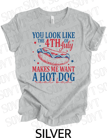 4th of July Hot Dog Quote T-Shirt – Bella+Canvas Funny Patriotic Tee - Festive Apparel StoreSilver