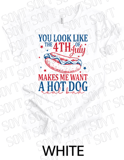 4th of July Hot Dog Quote T-Shirt – Bella+Canvas Funny Patriotic Tee - Festive Apparel StoreWhite
