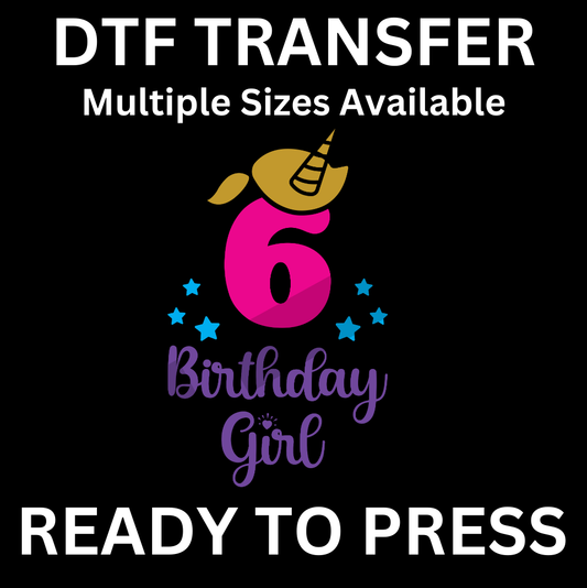 6th Birthday Girl Unicorn Iron-On Transfer | Easy Ready-to-Press, Custom Apparel for Kids’ Sixth Birthday