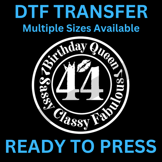 44th Birthday Iron-On Transfer | Easy Ready-to-Press, Custom Apparel for Milestone Celebrations