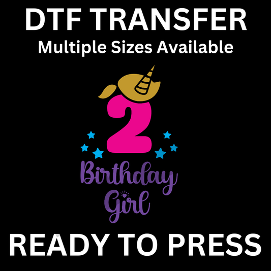 2nd Birthday Girl Unicorn Iron-On Transfer | Easy Ready-to-Press, Custom Apparel for Kids’ Second Birthday
