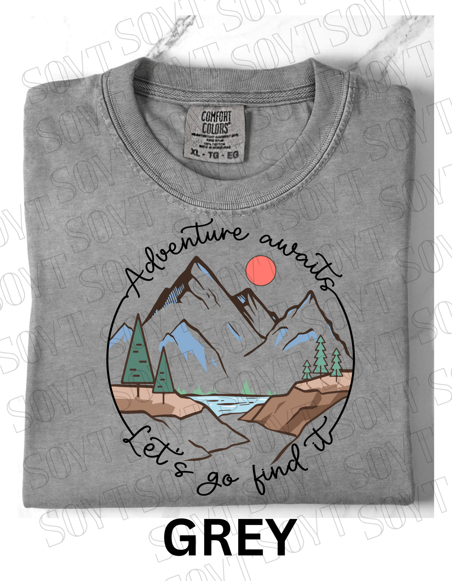 Adventure Awaits T-Shirt – Comfort Colors® Mountain & Hiking Graphic Tee - Festive Apparel StoreGrey