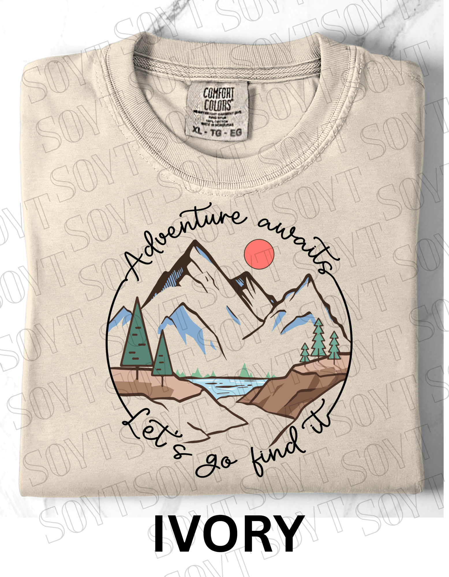 Adventure Awaits T-Shirt – Comfort Colors® Mountain & Hiking Graphic Tee - Festive Apparel StoreIvory