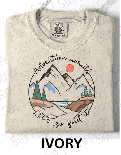 Adventure Awaits T-Shirt – Comfort Colors® Mountain & Hiking Graphic Tee - Festive Apparel StoreIvory