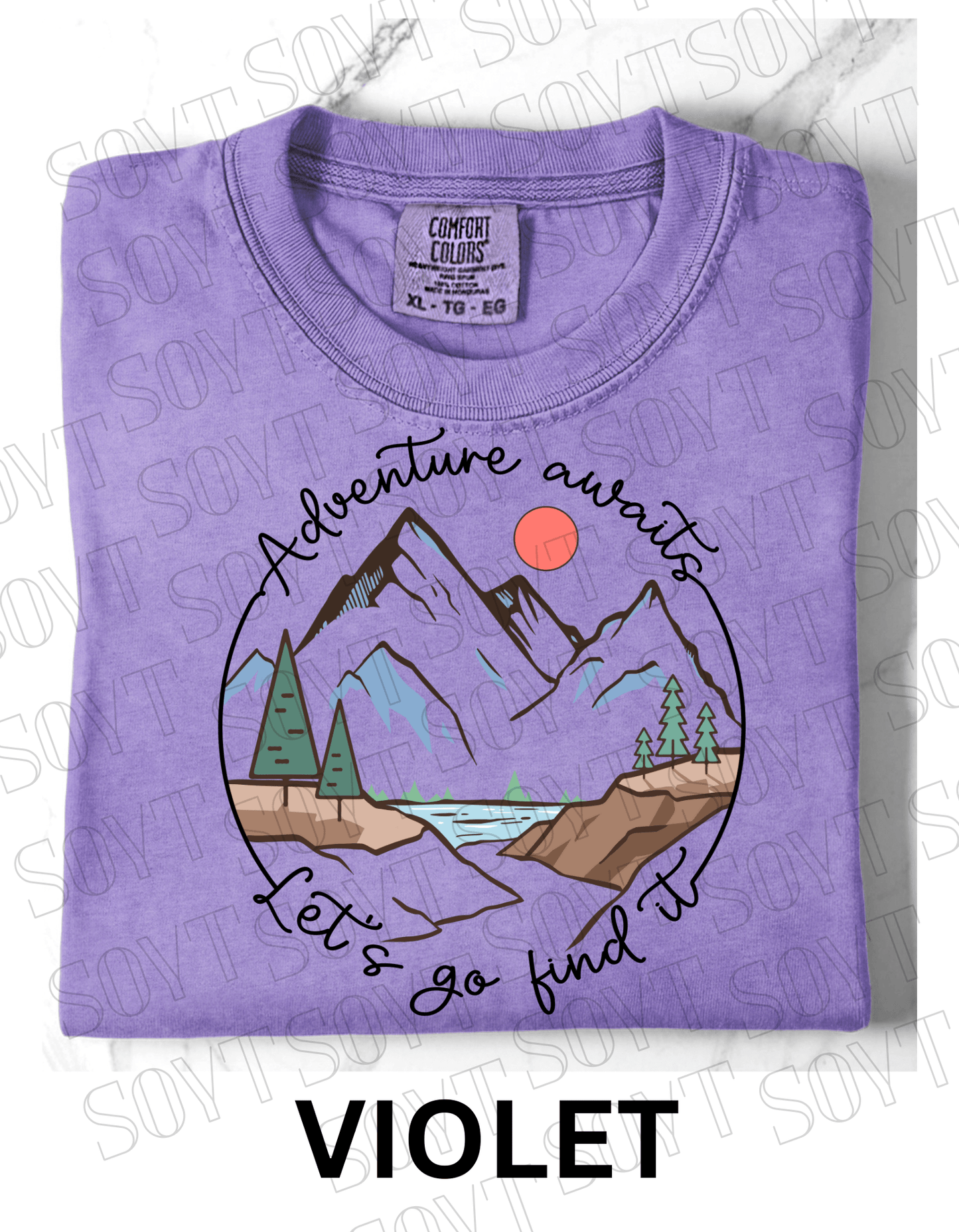 Adventure Awaits T-Shirt – Comfort Colors® Mountain & Hiking Graphic Tee - Festive Apparel StoreViolet