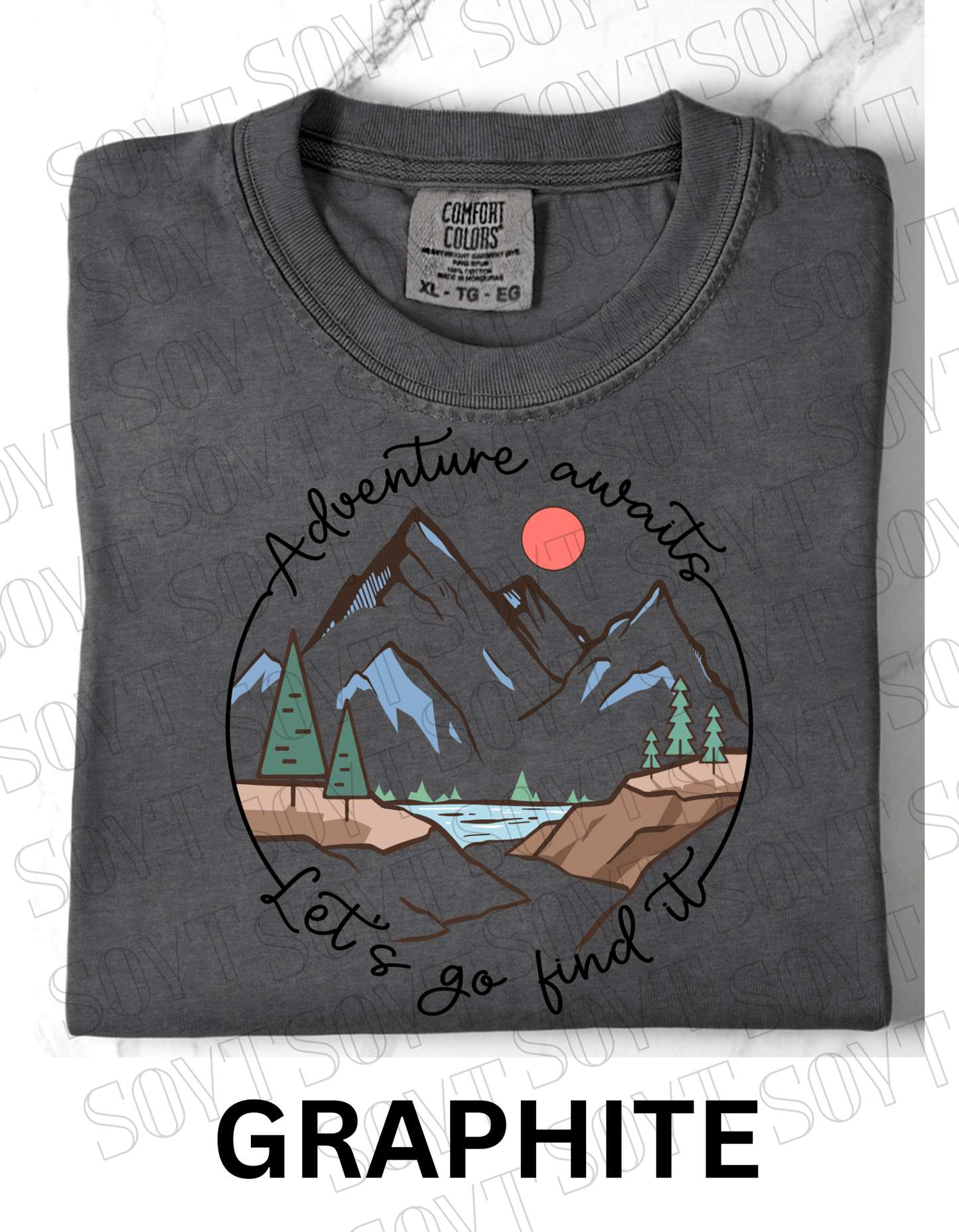 Adventure Awaits T-Shirt – Comfort Colors® Mountain & Hiking Graphic Tee - Festive Apparel StoreGraphite