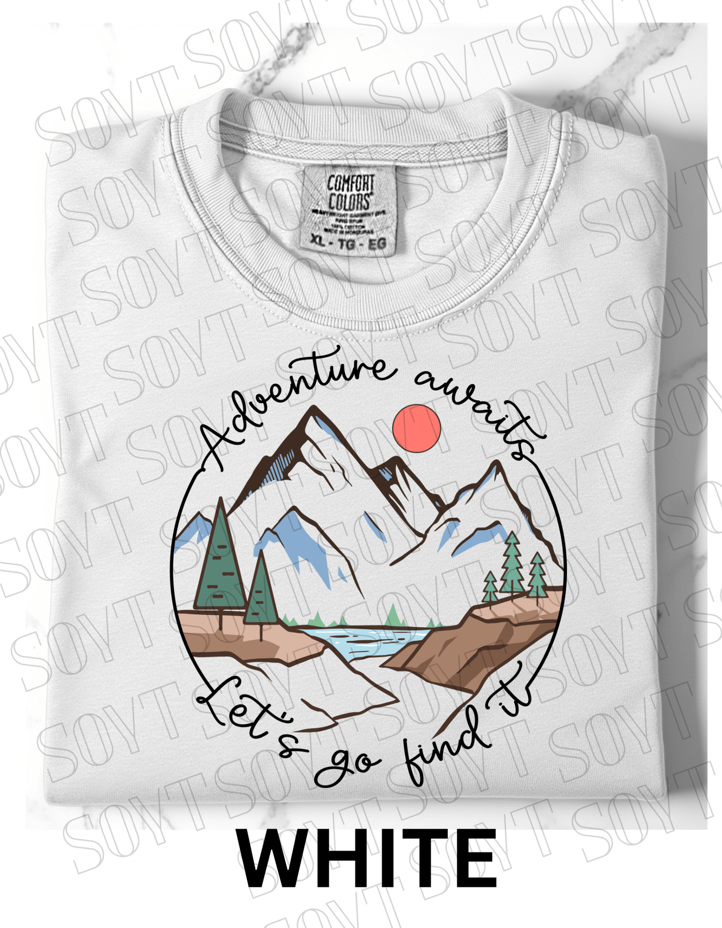 Adventure Awaits T-Shirt – Comfort Colors® Mountain & Hiking Graphic Tee - Festive Apparel StoreWhite