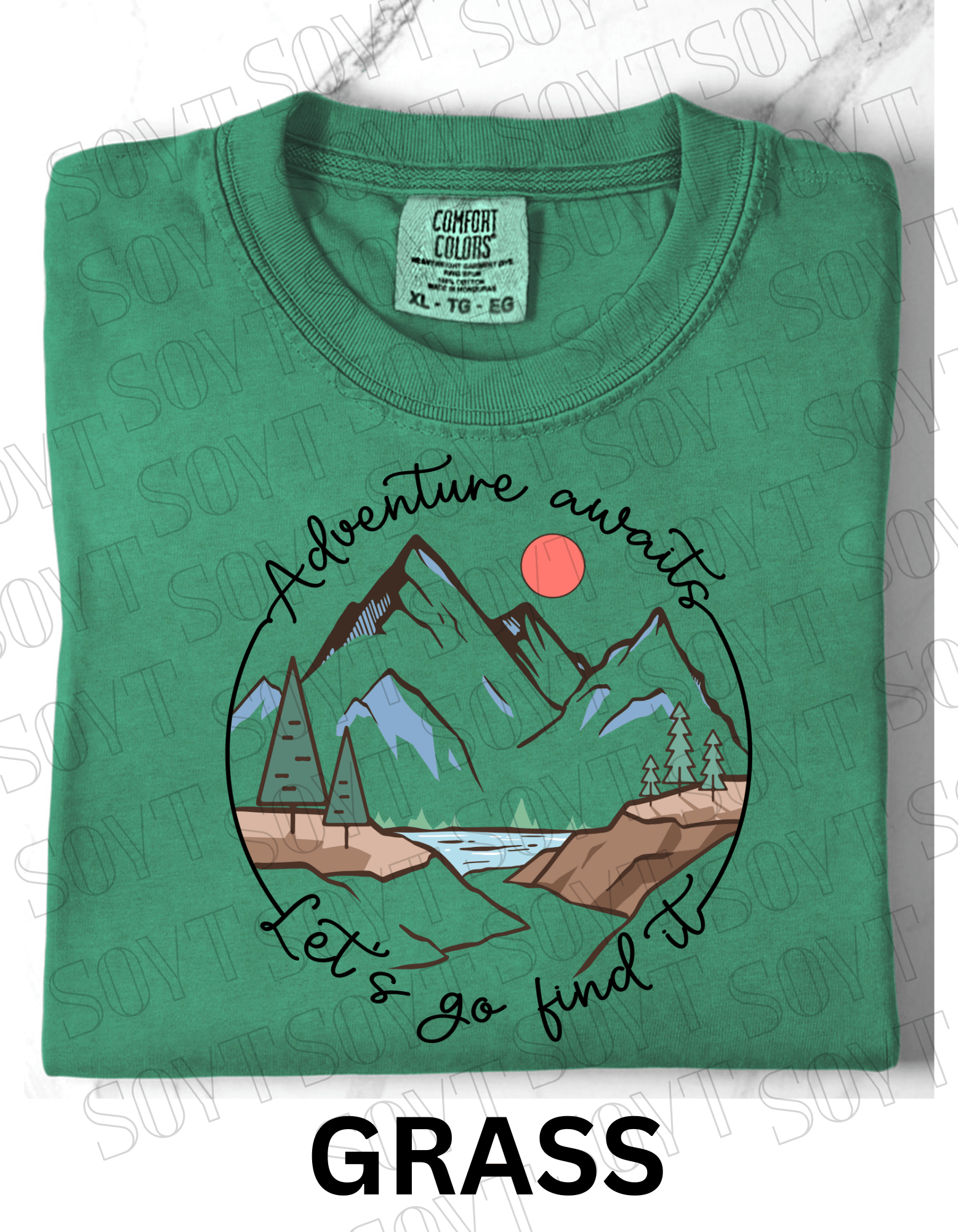 Adventure Awaits T-Shirt – Comfort Colors® Mountain & Hiking Graphic Tee - Festive Apparel StoreGrass