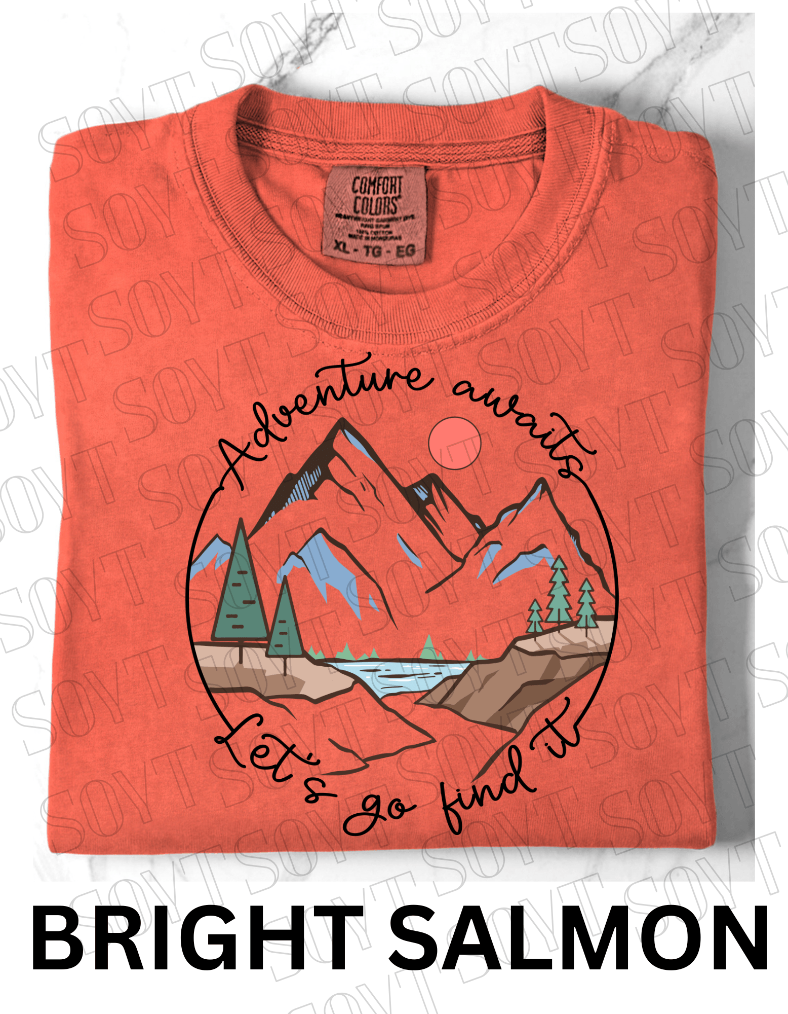 Adventure Awaits T-Shirt – Comfort Colors® Mountain & Hiking Graphic Tee - Festive Apparel StoreBright Salmon